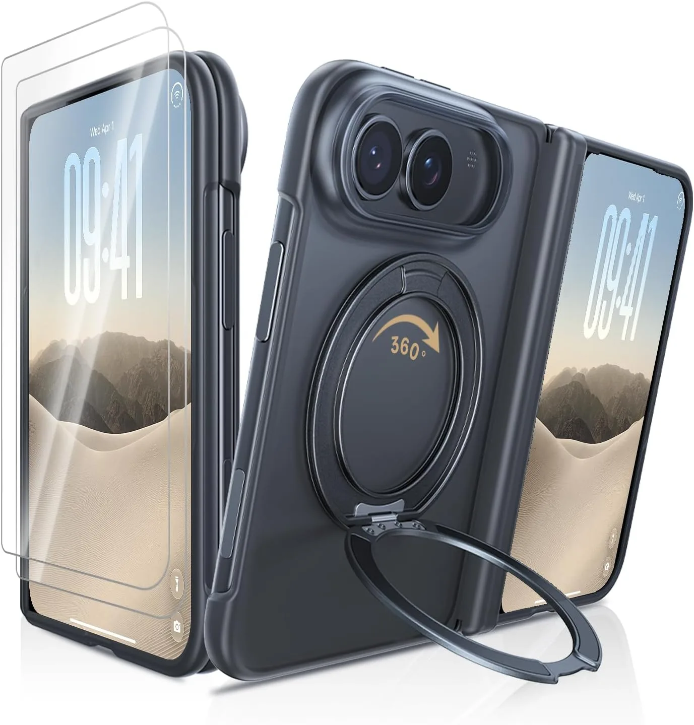 Silky Matte for iPhone Duo Case with 360 Magnetic Kickstand, Black