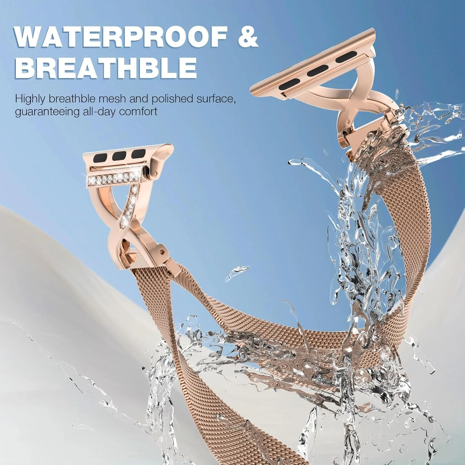 Thin Mesh Loop with X-Shape Clasp Compatible with Apple Watch Bands Women
