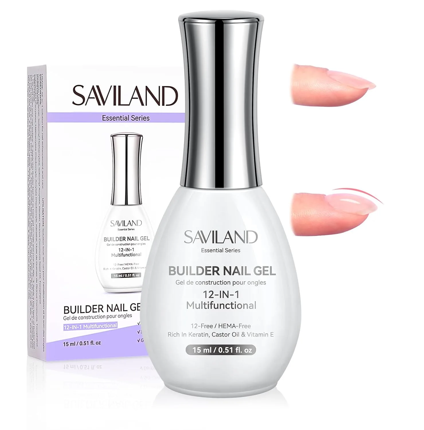 SAVILAND 12 in 1 Clear Builder Nail Gel: HEMA-Free Builder Gel for Nail Extensions & Sculpting False Nails Base Coat for Sculpting Extensions & Long-Lasting DIY Salon Manicure UV LED Lamp Needed