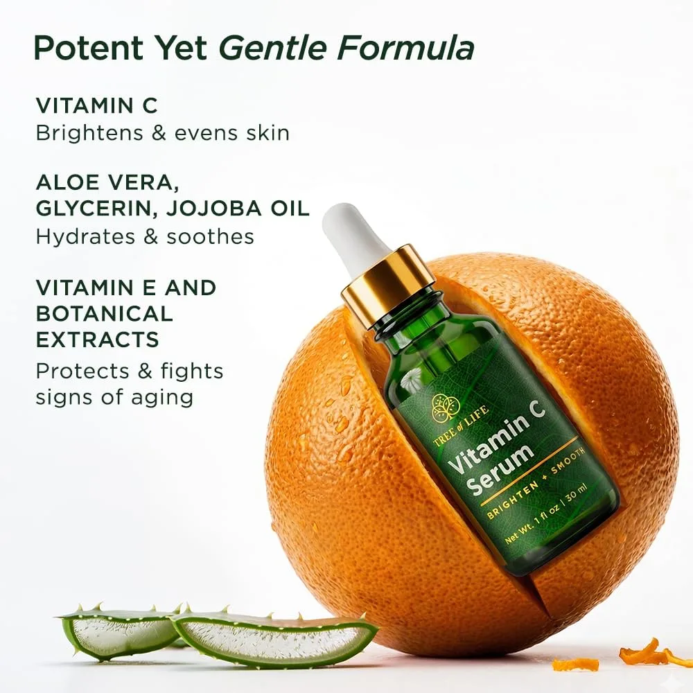 Tree of Life Vitamin C Serum for Face, Dark Spots Remover Face Oil, 1 Fl Oz