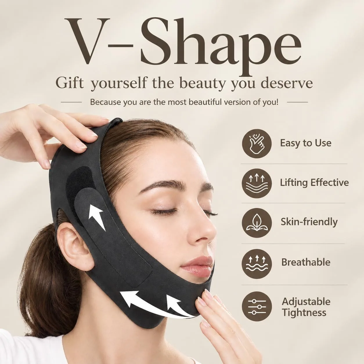 V Line Lifting Mask Chin Strap for Sleeping, Face Lifting Strap, Chin Strap, V Line Mask, Jawline Shaper, Jaw Strap, Double Chin Reducer, Face Lift Tape & Snoring Solution (Black)
