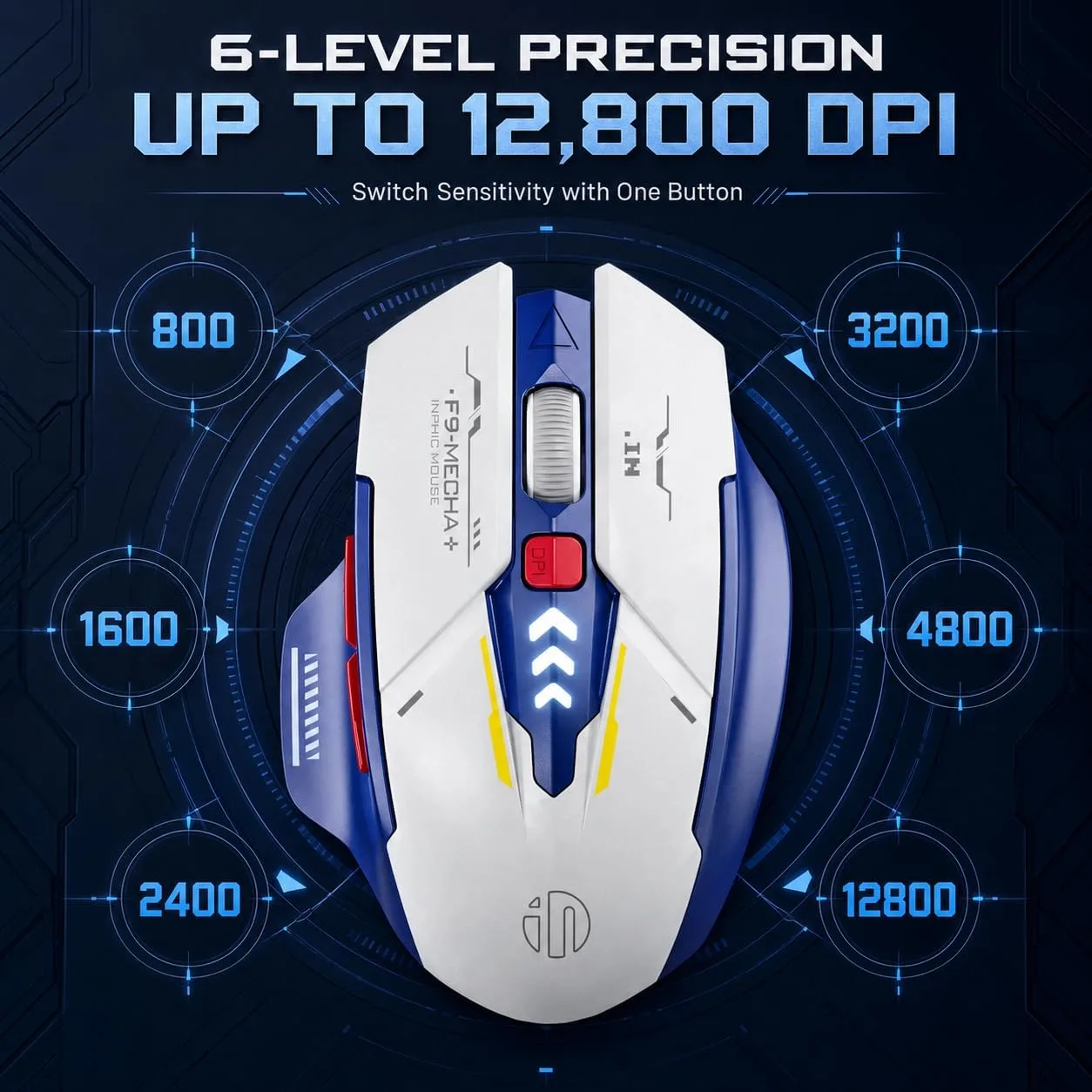 INPHIC A9 Wireless Gaming Mouse, Rechargeable, 12800 DPI