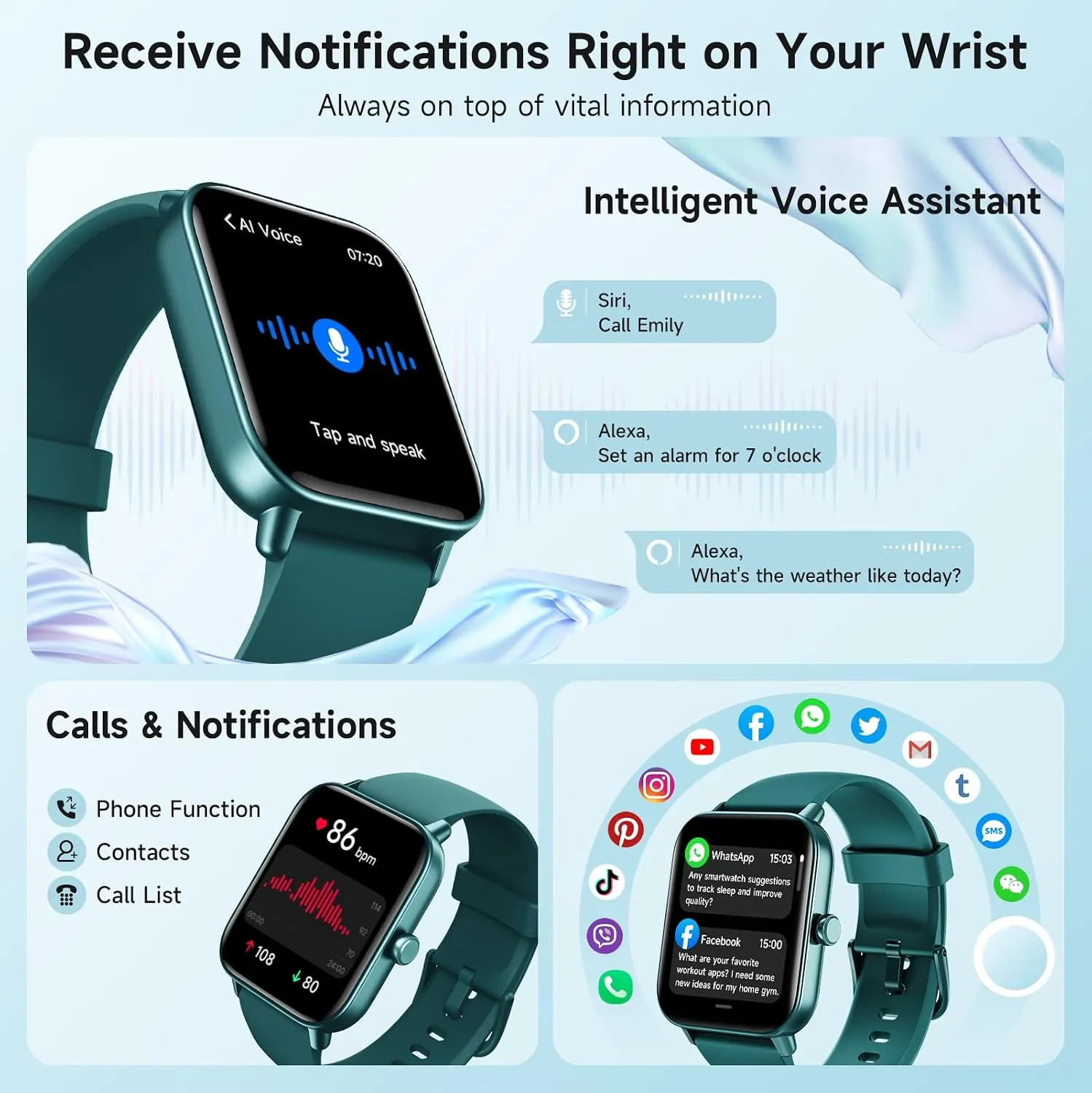 Smart Watch for Women Android iPhone, Alexa Built-in, 1.8" Smartwatch with Heart Rate/SpO2/Sleep Monitor, IP68 Waterproof Activity Fitness Tracker with Bluetooth Call, 100+ Sport Mode, DarkGreen
