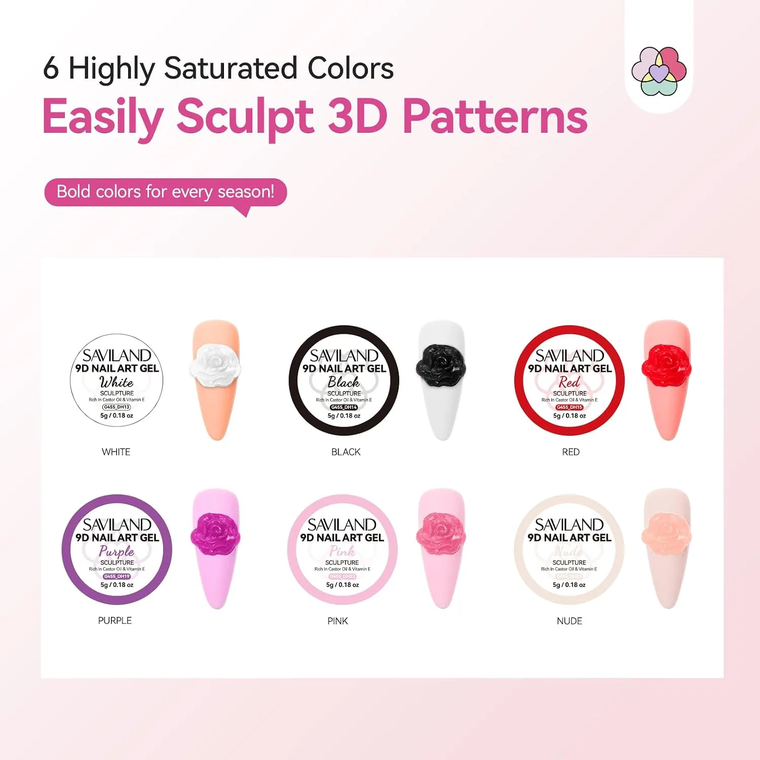 SAVILAND 3D Nail Gel Set 6 Colors Soak Off Sculpting Gel for Nail Art