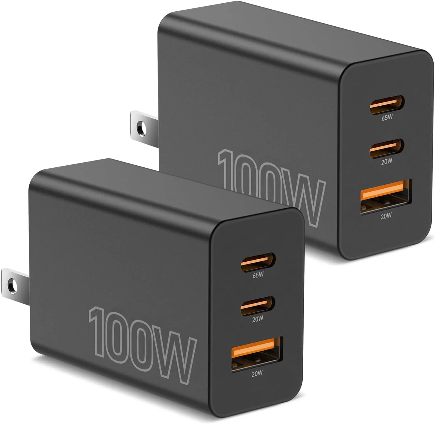 2Pack USB C Charger Block 100W,3-Port Super Fast Charging Wall Adapter
