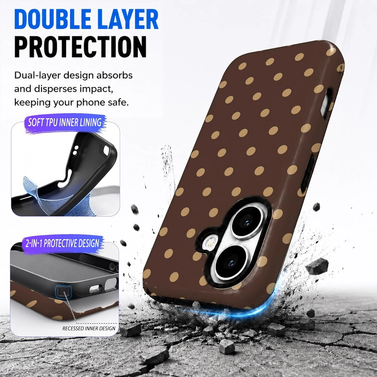 Magnetic for iPhone 16 Phone Case, Cute Brown & Cream Polka Dot
