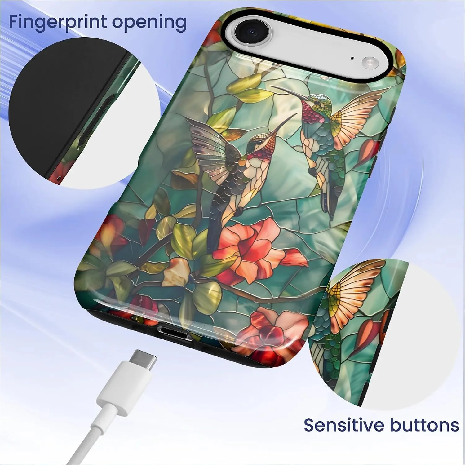 DAIZAG Case for iPhone 17 Air,Mixed 2 Layer Design Shockproof Soft TPU Ddouble Protection Phone Case for iPhone 17 Air-Gorgeous Hummingbird