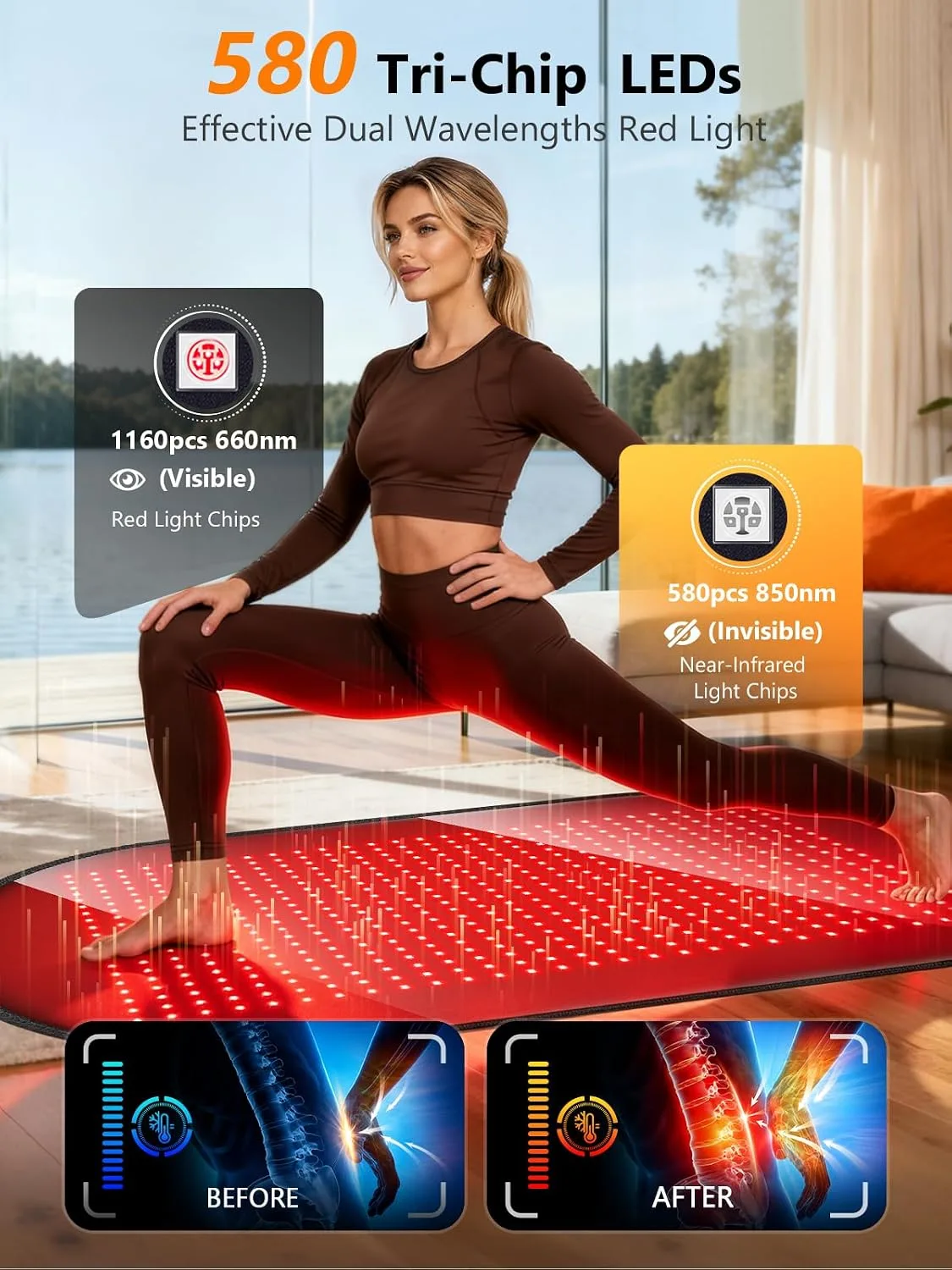 43'' x 26'' Red Light Therapy Mat for Body, 580 Tri-Chip LEDs, 660nm& 850nm