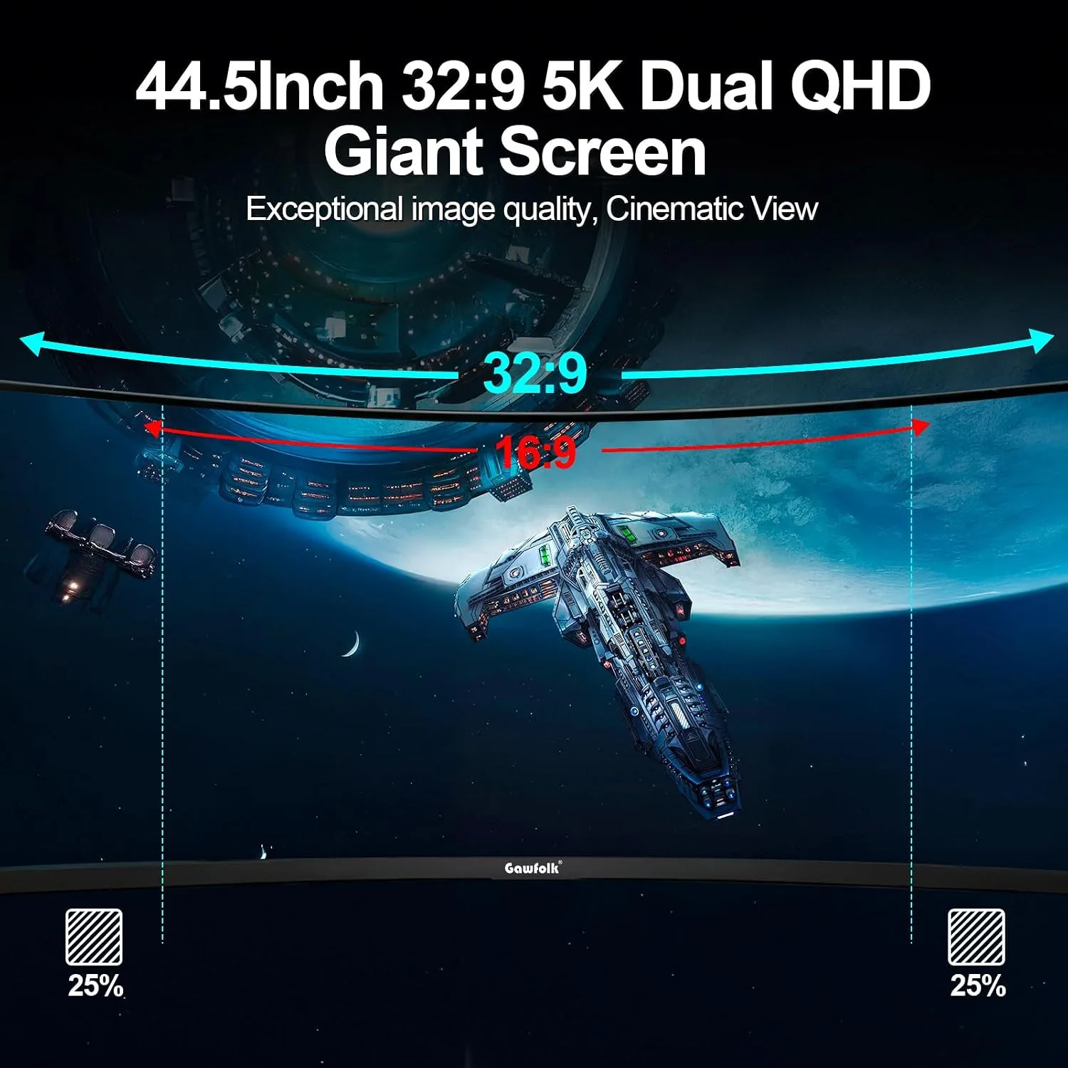 Gawfolk 44.5 Inch Curved Gaming Monitor 185Hz Dual QHD PC Screen 5120x1440