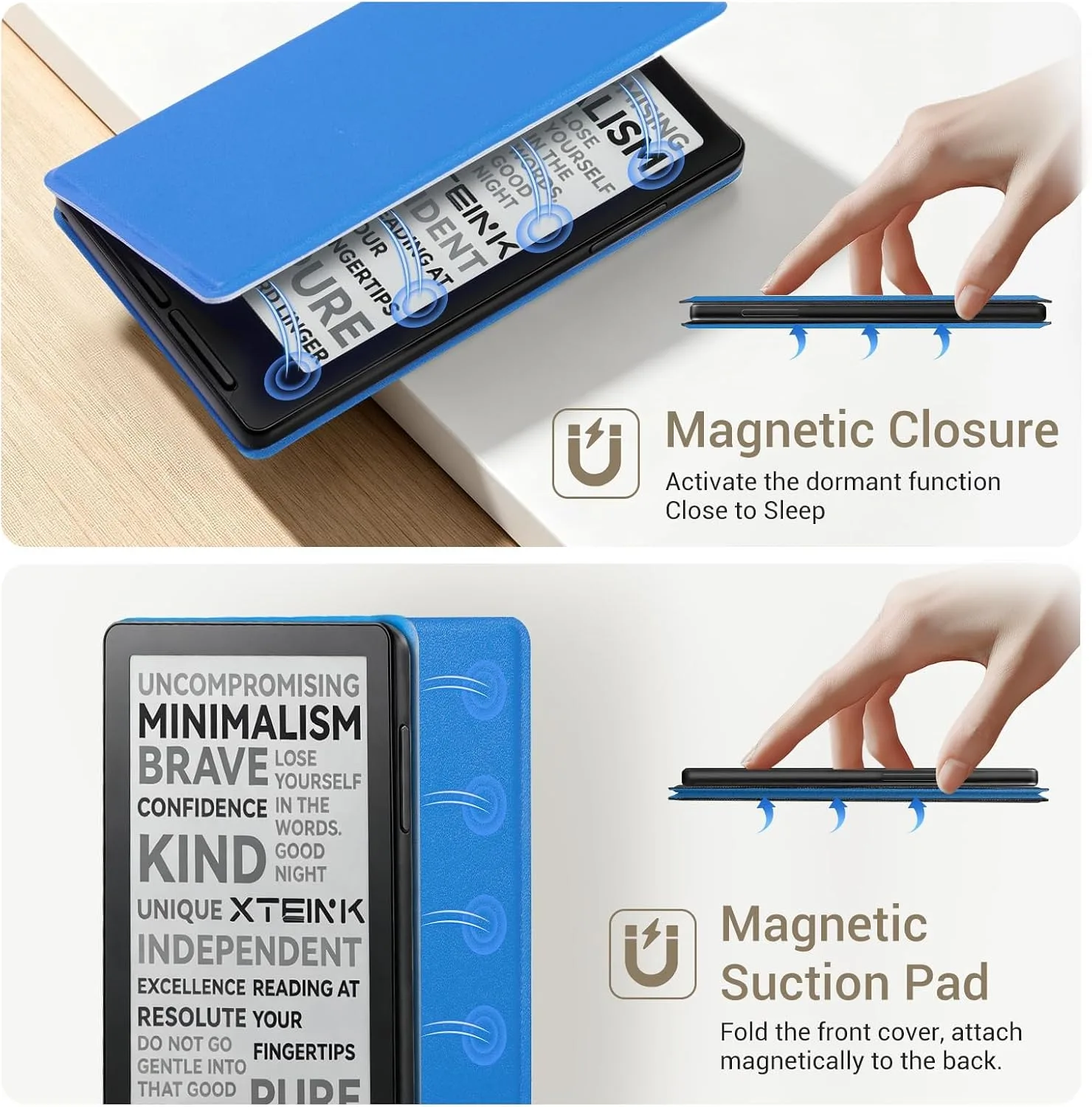 CoBak Magnetic Case for XTEINK X3 eBook Reader, 3.7" Ultra-Lightweight PU Leather Cover(Lake Blue)