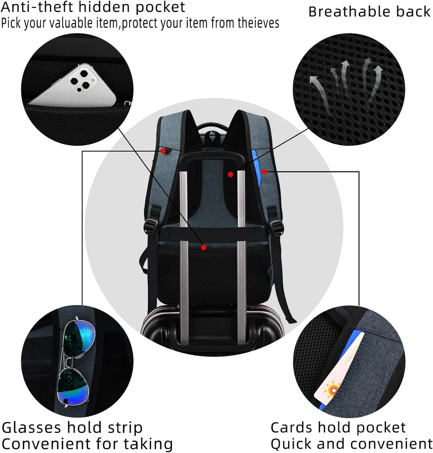 DUSLANG 17 Inch Laptop Backpack for Travel with Backpack Rain Cover College Backpack for Men Laptop Bag with USB Charging Port,Dark grey