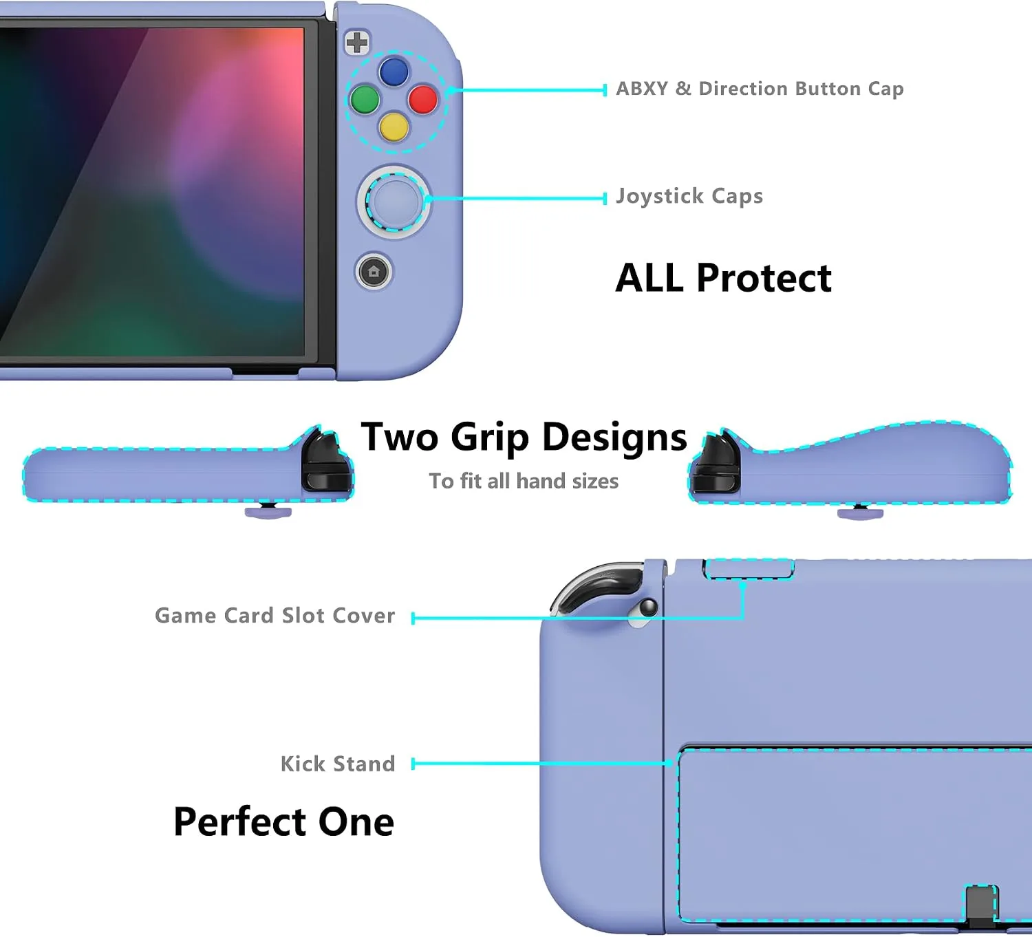 PlayVital AlterGrips Protective Slim Case for Nintendo Switch OLED, Ergonomic Grip Cover for Joycon, Dockable Hard Shell for Switch OLED w/Thumb Grip Caps & Button Caps
