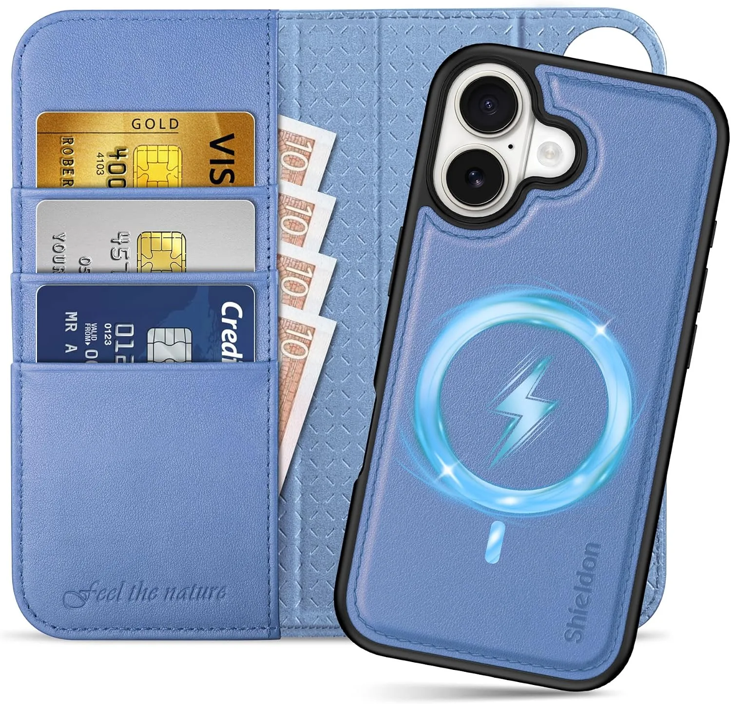 SHIELDON 2 in 1 Genuine Leather Wallet Case for iPhone 17, Wisteria Purple