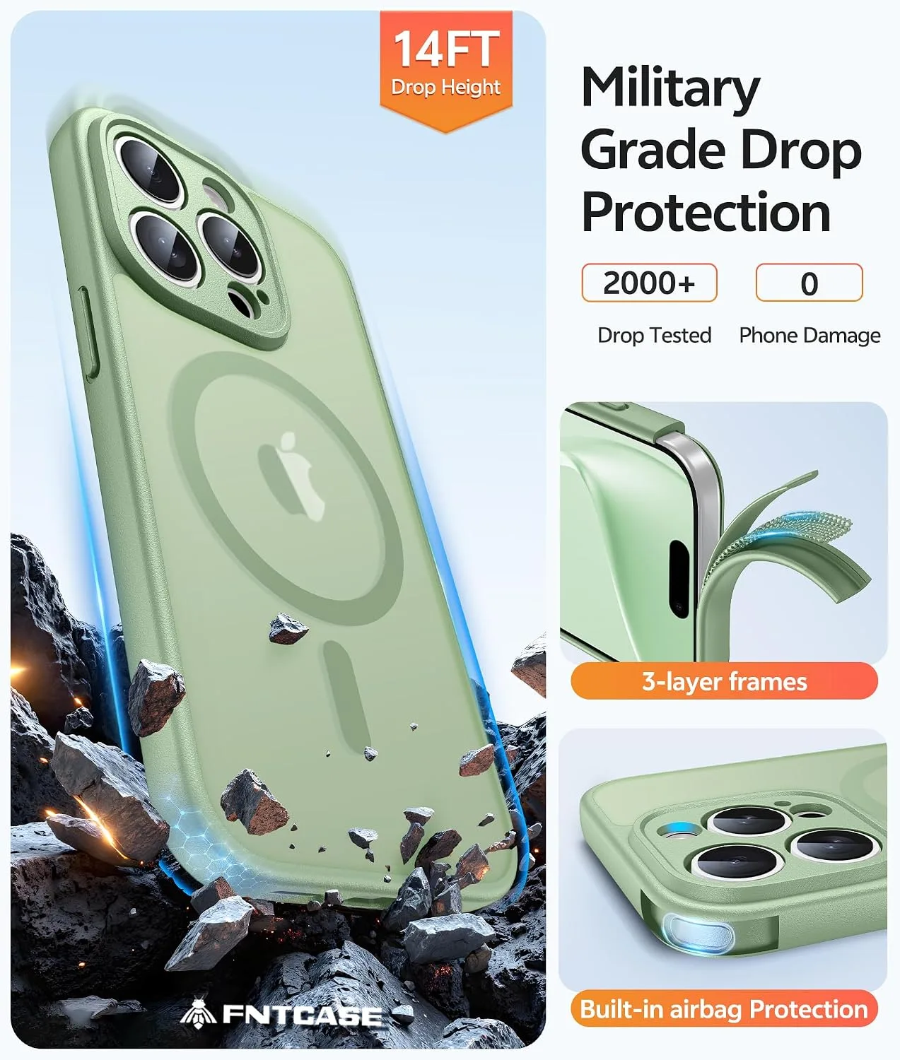 FNTCASE for iPhone 15 Pro Max Case, Fit for Magsafe, Light Moss