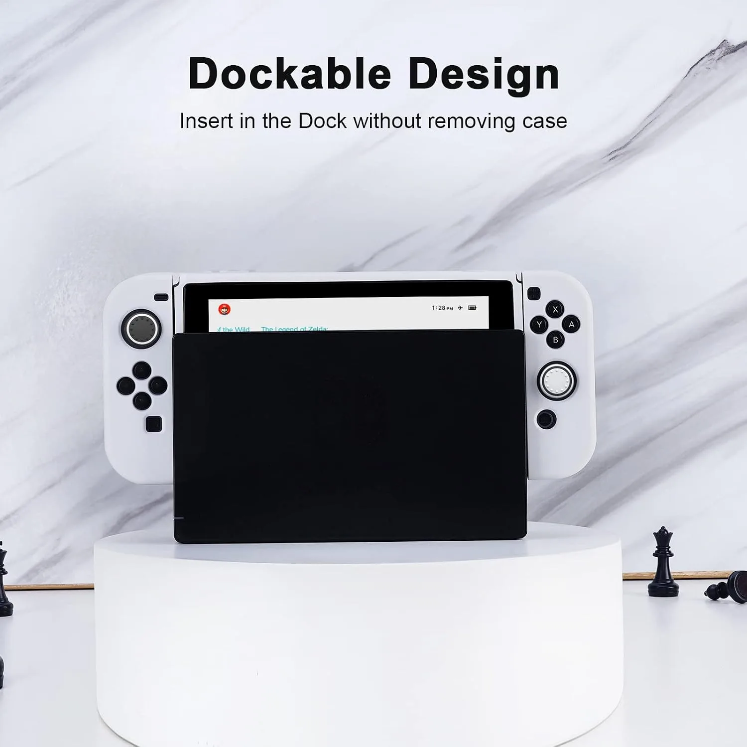 JINGDU Protective Case Compatible with Switch 2017, Dockable TPU Cover Accessories for Switch Console and Grip Joy-Con, The Switch Protector with 4 Thumb Grip Caps, White