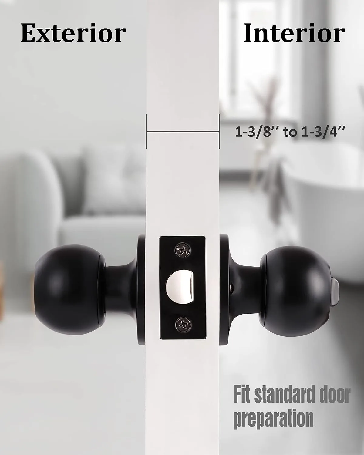 Lanwandeng (3Pack) Matte Black Privacy Door Knobs with Lock for Bedroom/Bathroom, Keyless Interior Door Locksets