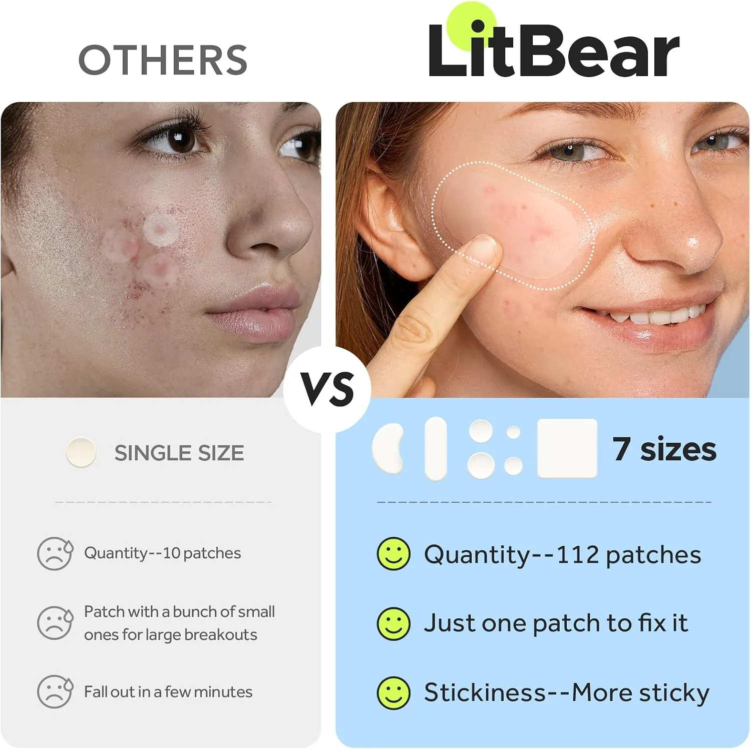 LitBear Large Pimple Patches for Face & Body, 7 Sizes 112 Counts