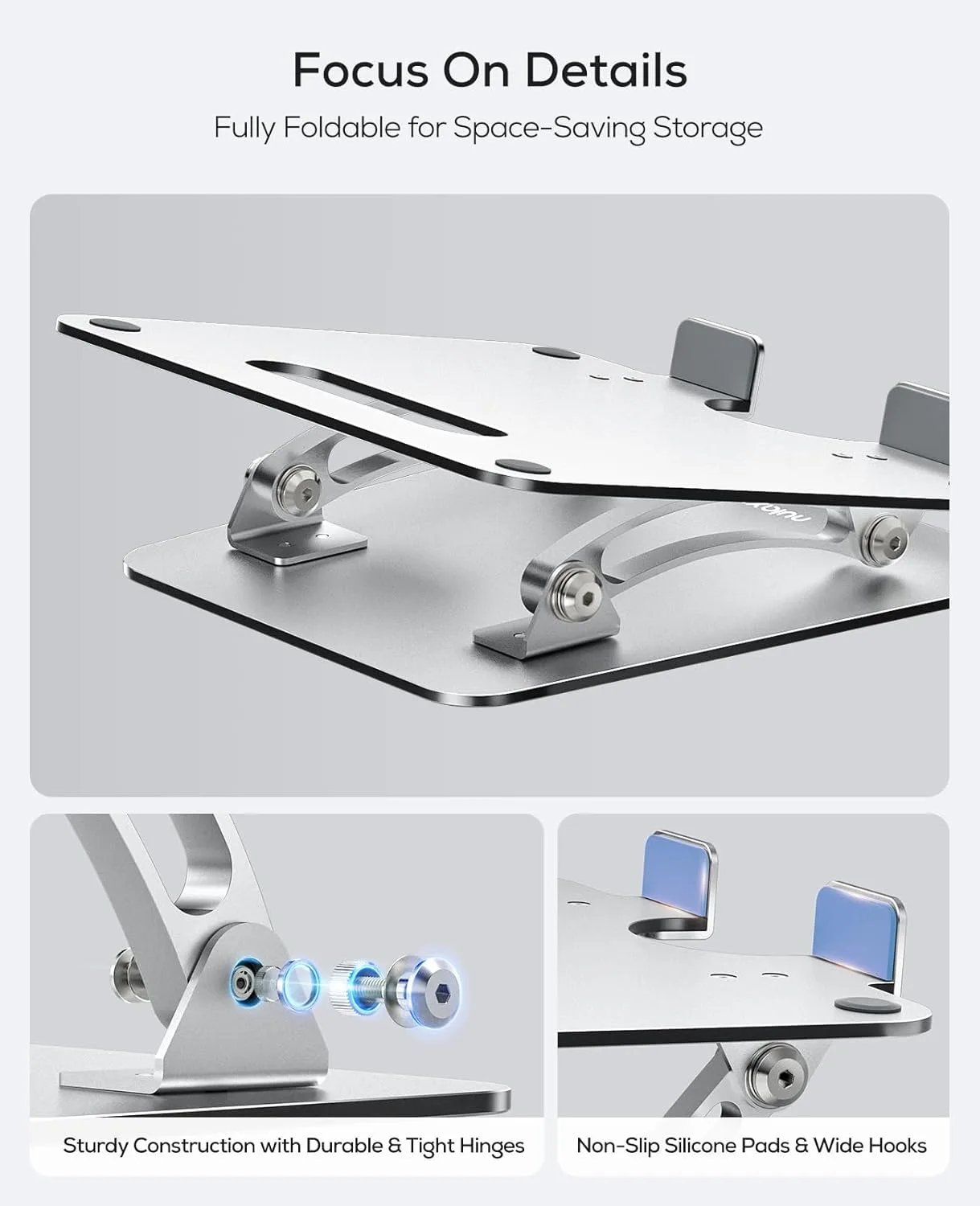 Nulaxy Ergonomic Adjustable Laptop Stand for Desk, Dual Foldable Computer Riser with Advanced Heat-Vent, Heavy-Duty Portable Notebook Holder for Posture Correction, Compatible with Mac 10-16" Laptops
