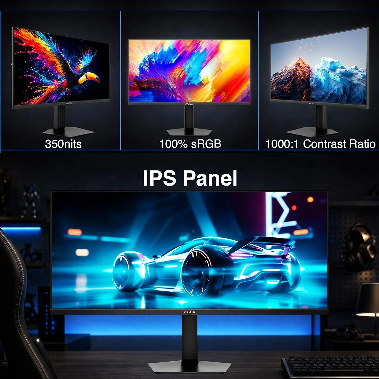 34 Inch WQHD 2K Ultrawide IPS Gaming Monitor, 3440 x 1440, 180Hz