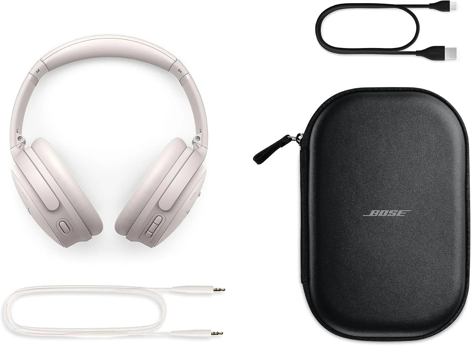 Bose QuietComfort Wireless Noise Cancelling Headphones, Bluetooth Over Ear Headphones with Up to 24 Hours of Battery Life, White Smoke (Renewed)