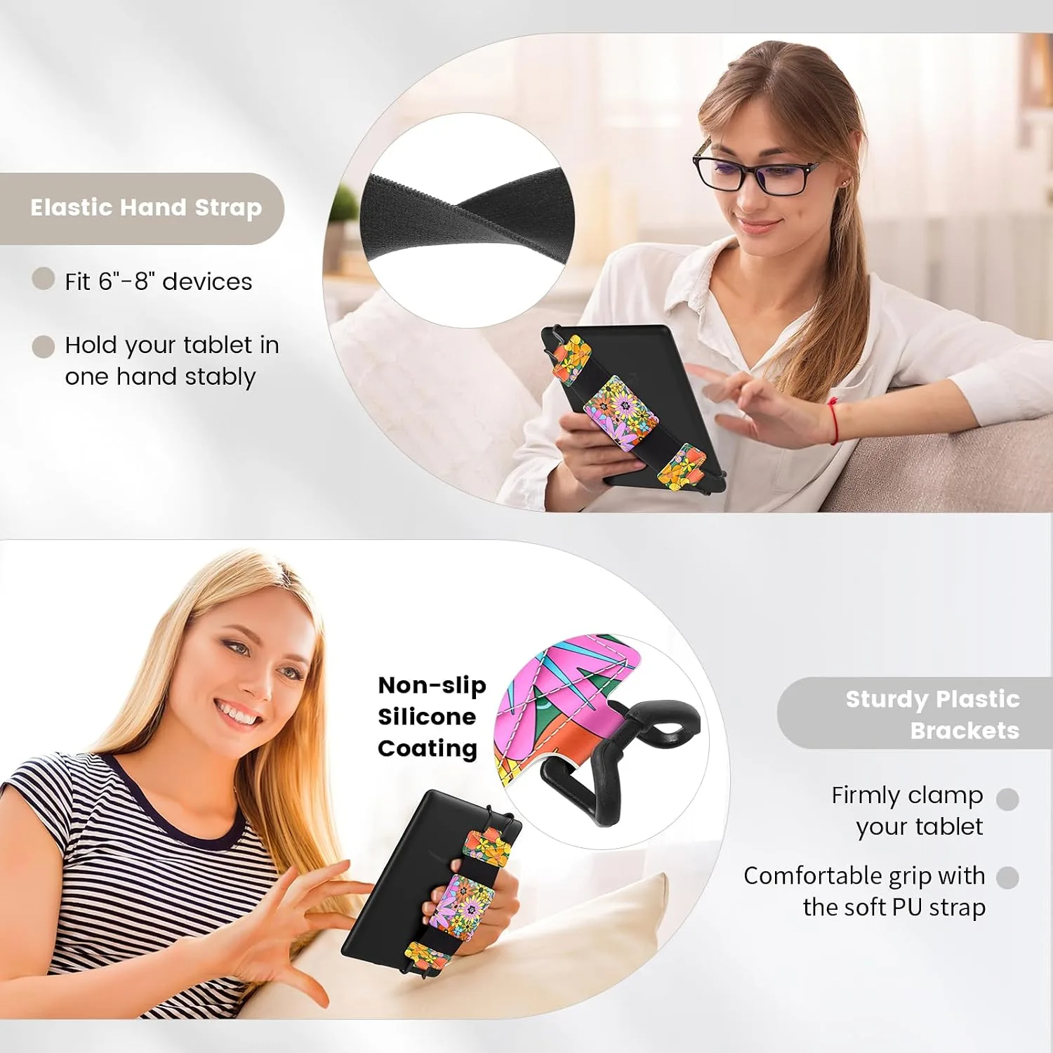 MoKo Soft Hand Strap for 6-8" Kindle eReaders Fire Tablet, Campus Flower