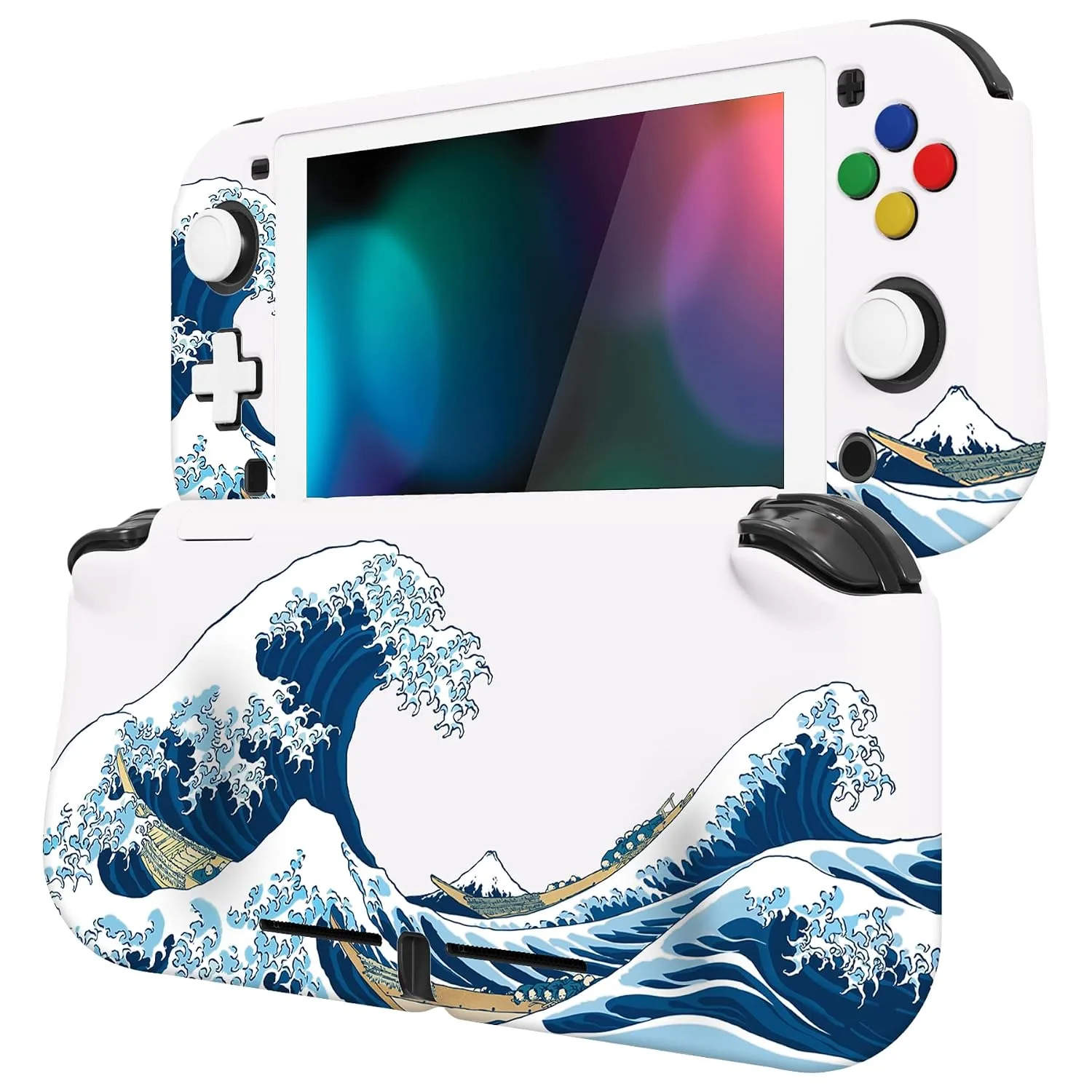 PlayVital ZealProtect Protective Case for Nintendo Switch Lite, Hard Shell Ergonomic Grip Cover for Nintendo Switch Lite w/Screen Protector & Thumb Grips & Button Caps - The Great Wave off Kanagawa
