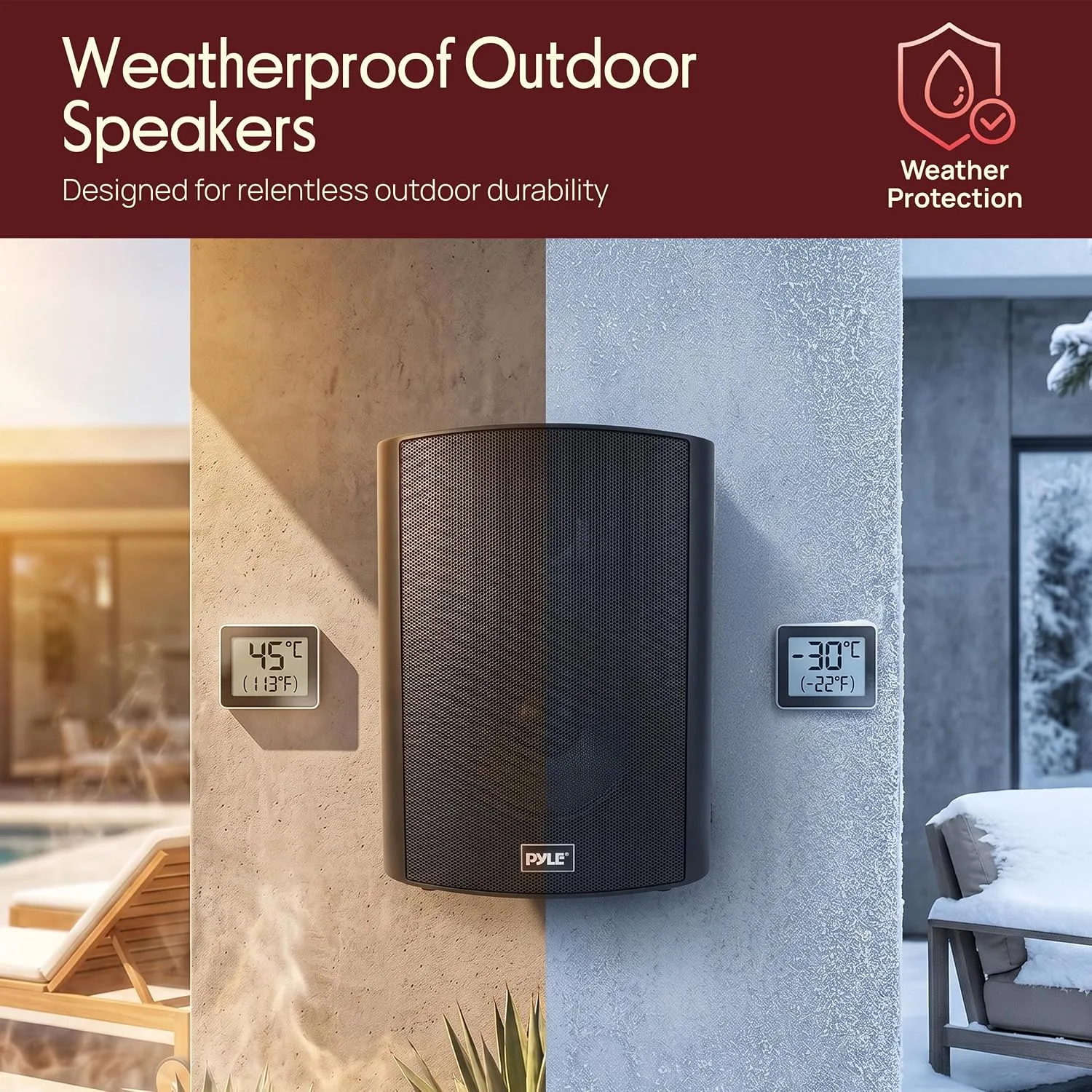 Pyle 6.5-Inch Wall Mount Waterproof Bluetooth Speaker System – Indoor/Outdoor Audio Pair with Built-in Digital Amplifier, Weather-Resistant Housing, High-Power Sound, Easy Installation (Black)