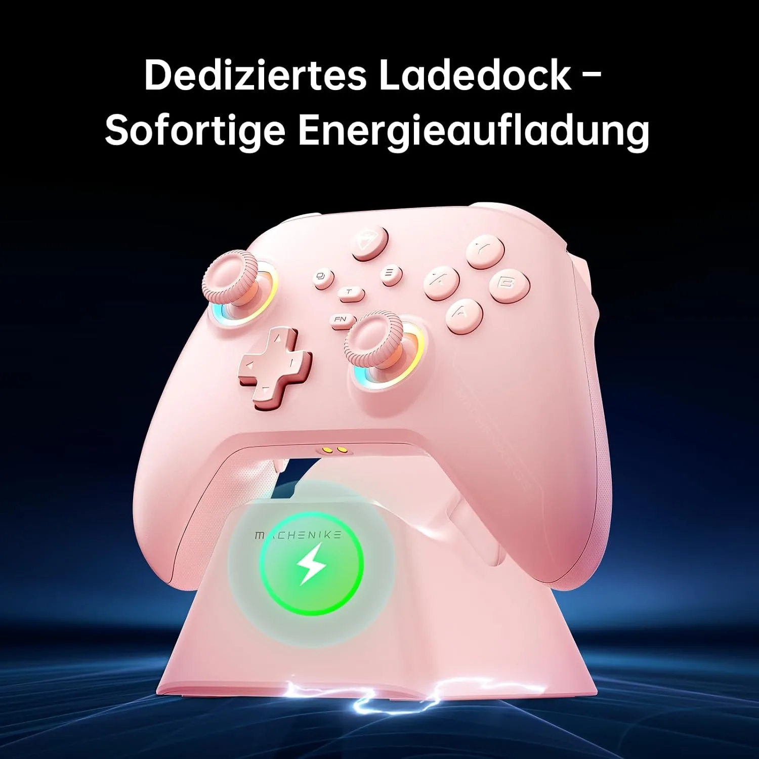Machenike G3V2 Bluetooth Controller for Pc/Switch/Ios/Android, Hall Effect Joysticks, RGB Lighting Gaming Controller,2 Programmable Buttons,1000mah Battery With Charging Station, Pink