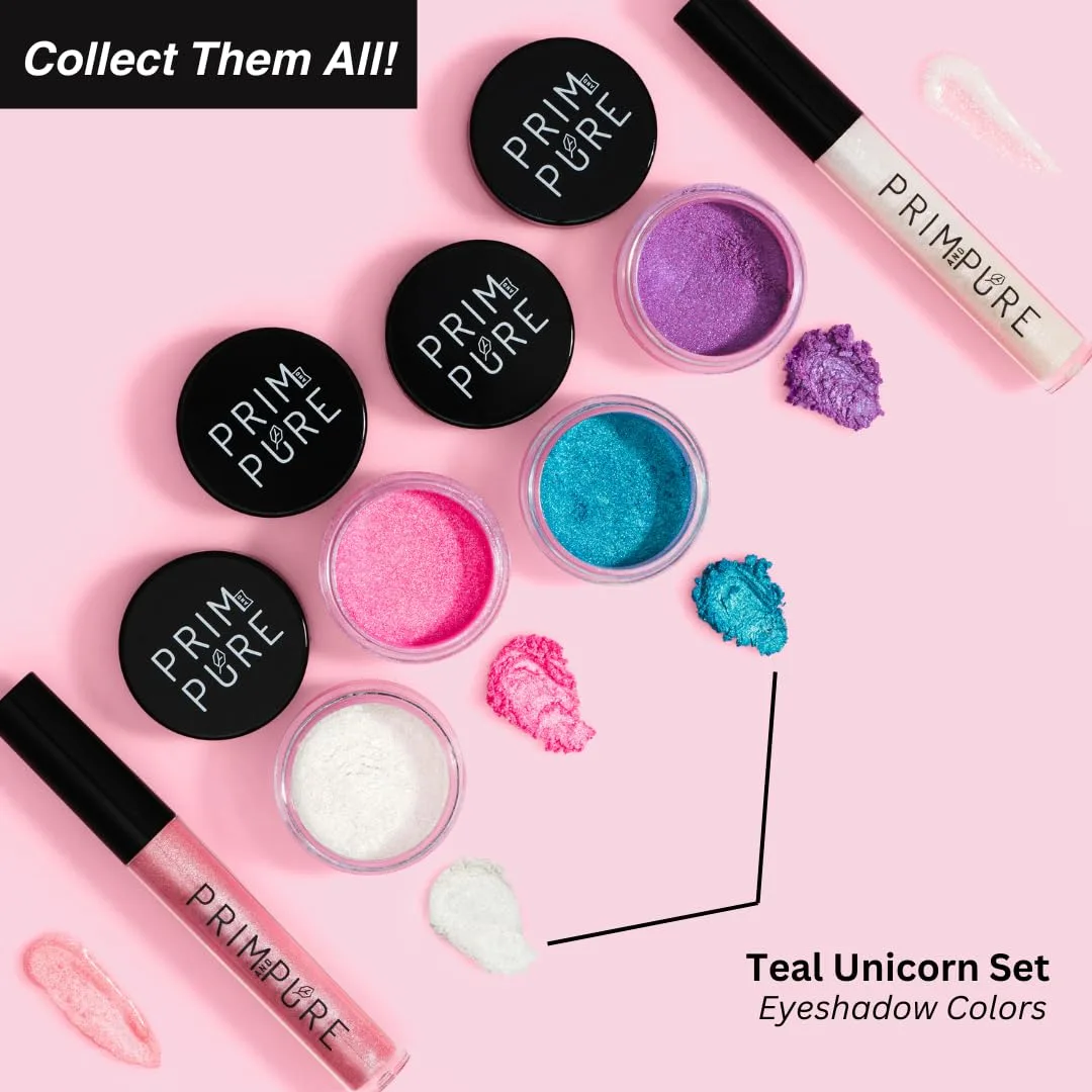 Prim and Pure Mineral Gift Set with Unicorn Mirror| Perfect for Play Dates & Birthday Parties | Kids Eyeshadow Makeup – Mineral | Organic & Natural Makeup Kit for Kids| Made in USA (Blue)