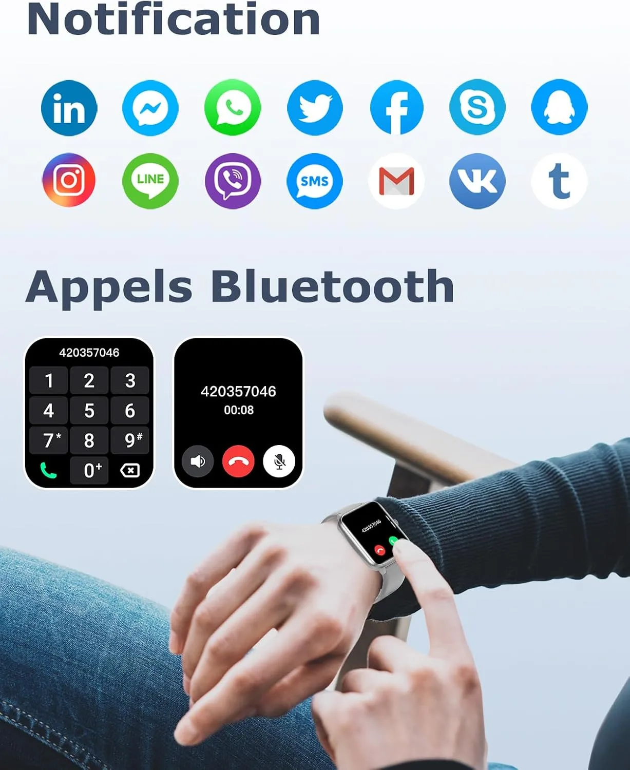 GRV Smart Watch for Men Women, Bluetooth Call, for iPhone Android Gray