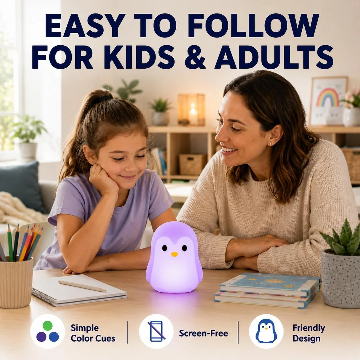 Breathing Loong Guided Visual Breathing Light for Mindfulness Relief | Relaxation Tool | Focus Meditation Device & Calming Night Light | Ideal for All Ages, Home & School Use (Penguin)