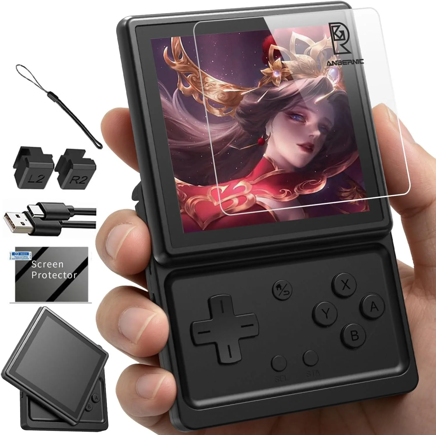 RG Rotate Retro Handheld Game Console, 3.5" Swivel Screen Android Portable Player, Unisoc T618 Chip 3GB+32GB, 2000mAh Battery, Aluminum Alloy + Plastic (Anbernic RG Rotate-Polar Black-NEW)