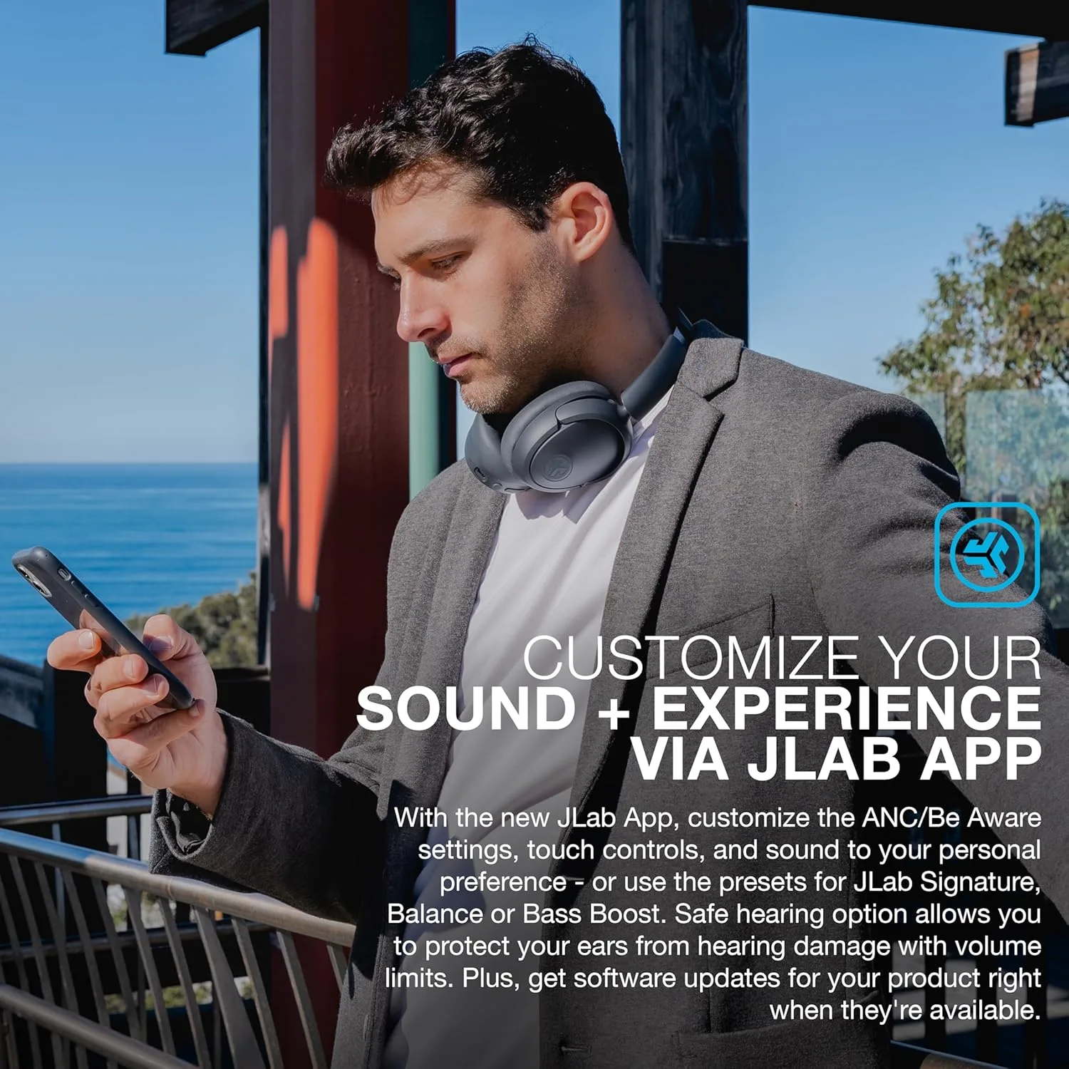 JLab JBuds Lux ANC Wireless Over-Ear Headphones, Graphite