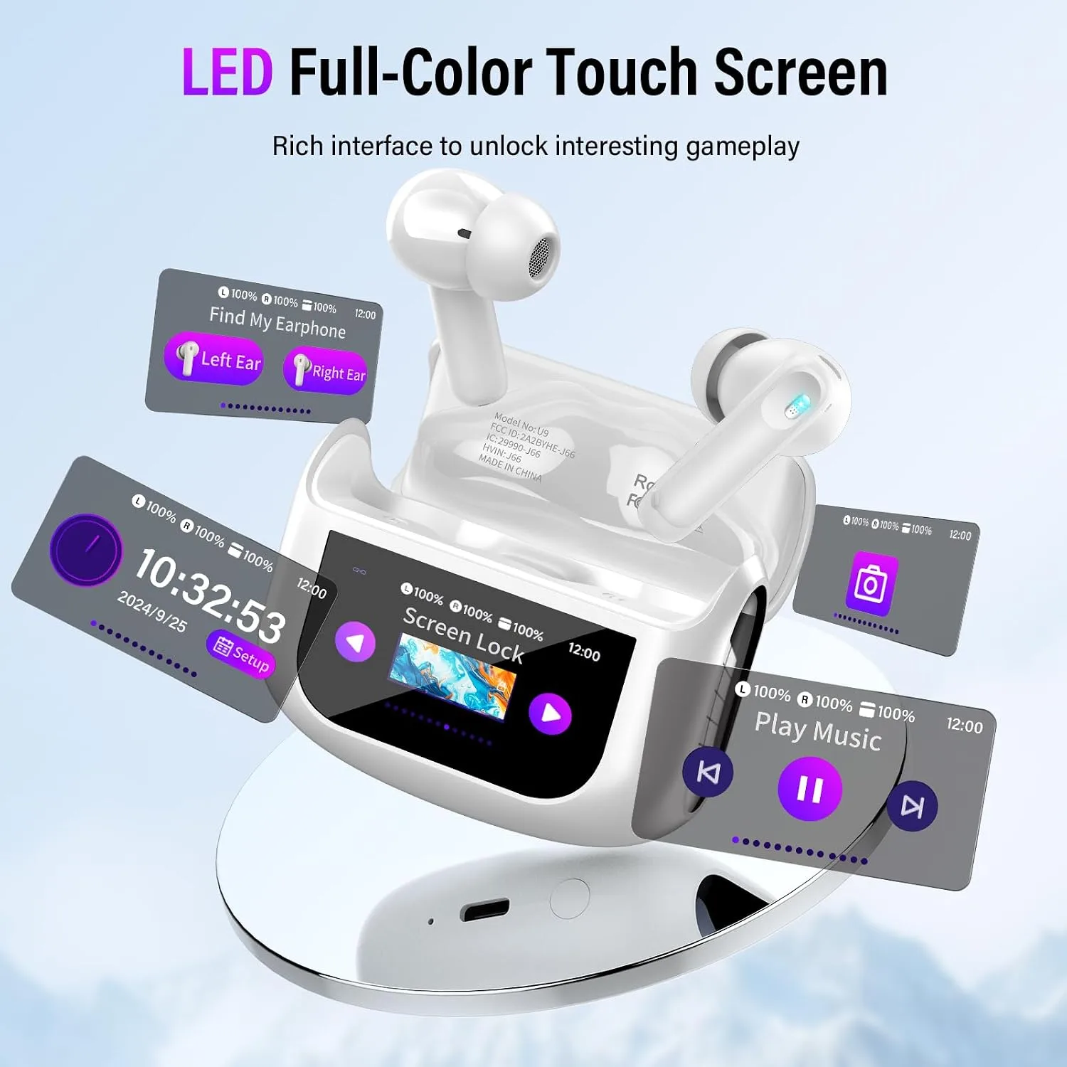 Active Noise Cancelling Ear Buds 48H Wireless Earbuds with Touch Screen
