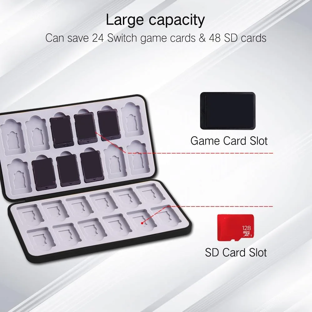 PERFECTSIGHT Switch Game Card Case for Nintendo Switch 2 / Lite/ OLED, Cute 24 Game Holder Cartridge Case for Game Cards and 48 SD Cards, Kawaii Portable Compact Storage Box, Black Ball