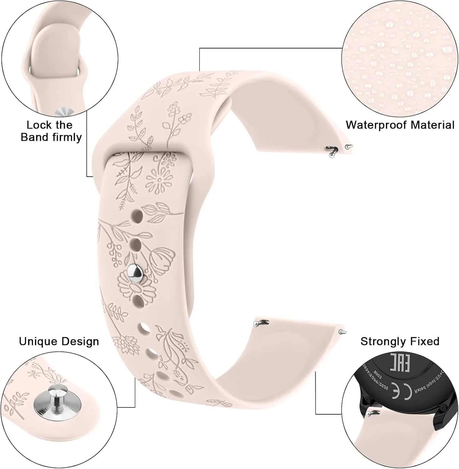 Meliya Veryfit Smart Watch Bands, 22mm Watchbands for IDW13 IDW16 IDW19 IDW26 IDW28 Smartwatch, Floral Engraved Soft Silicone Rubber Sport Replacement Watch Strap for Veryfit