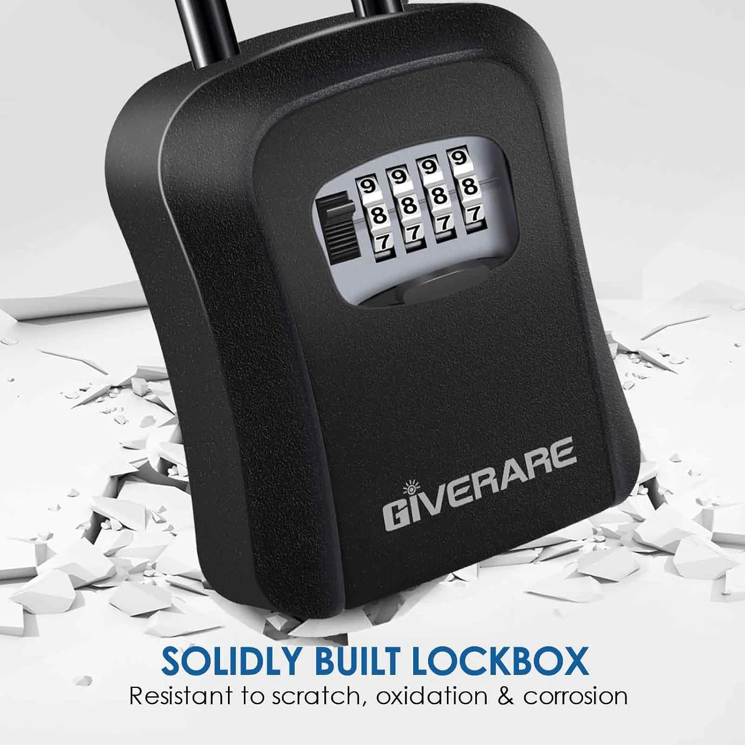 Key Lock Box, 4 Digits Combination Lockbox, Wall Mount & Portable Alloy Metal Waterproof Outdoor Resettable Key Hider for House, Apartment, Realtors Spare Keys Safe Storage-Black