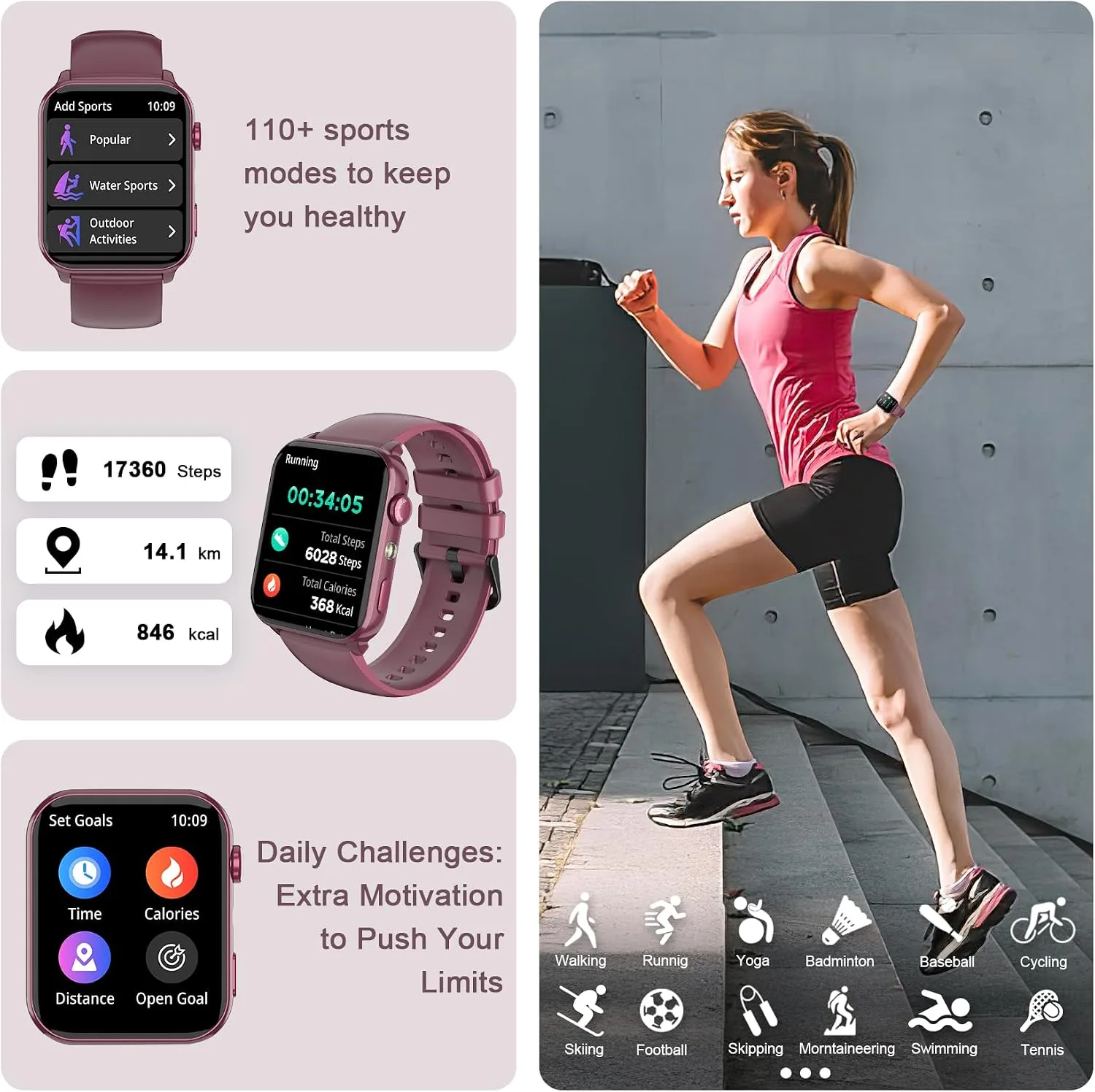Smart Watch for Men Women, 1.91" HD Fitness Tracker with Bluetooth Calls, 32 FT Waterproof, 24/7 Heart Rate/Sleep Monitor, 120+ Sport Modes, Pedometer, Calories, Smartwatch for Android iOS (Purple)