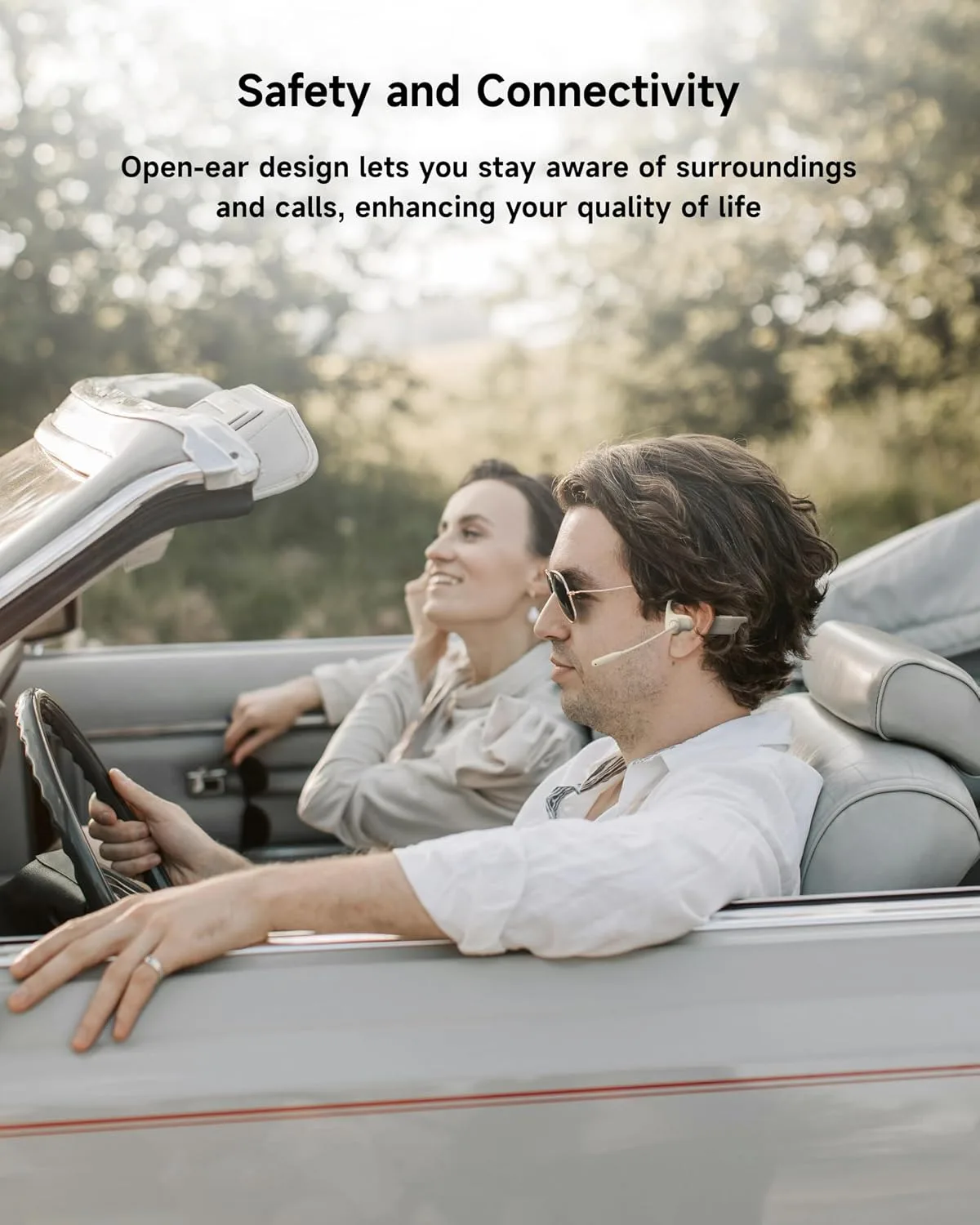 LOBKIN Open Ear Headphones with Mic, Bluetooth Headset with Noise Cancelling Microphone and Multipoint Connect, Wireless Bluetooth 5.3 Headset for Work Call Meeting Driving(Beige)
