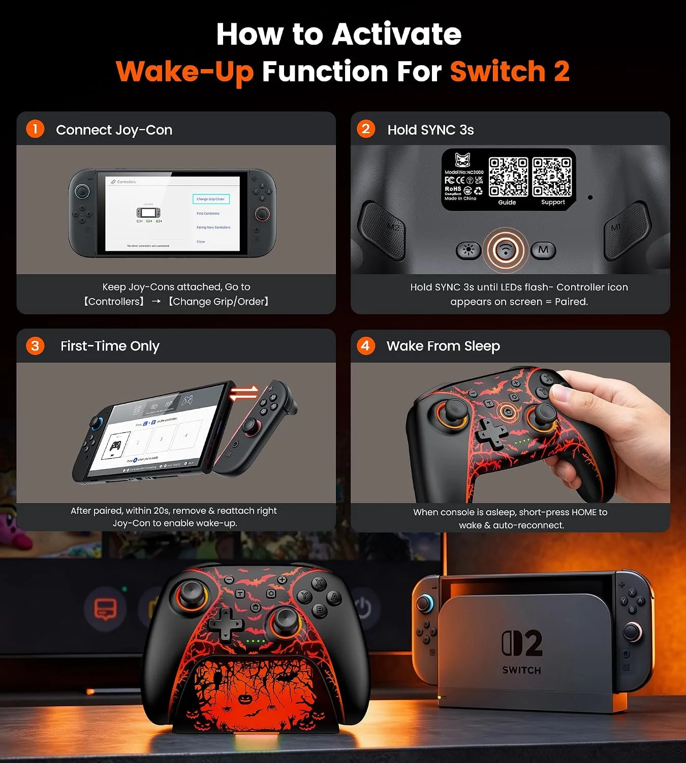 AIfasterfly Switch 2 Pro Controller with One Button Wake-Up & Charging Dock