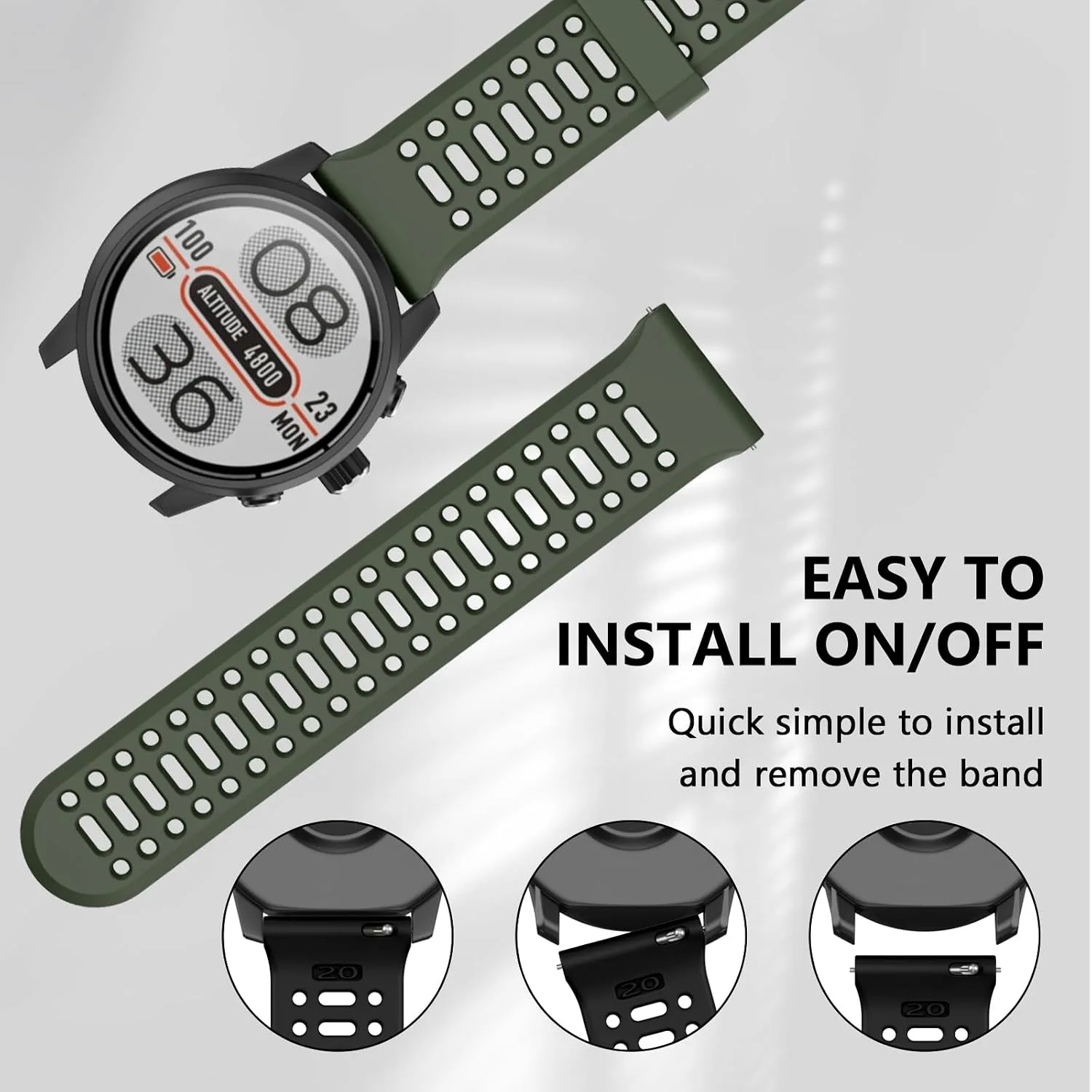 Compatible with Coros Pace 2/Apex 42mm/Apex 2 Watch Bands, 20mm Quick Release Watch Band Sport Silicone Watch Strap Breathable Wristband for Women Men