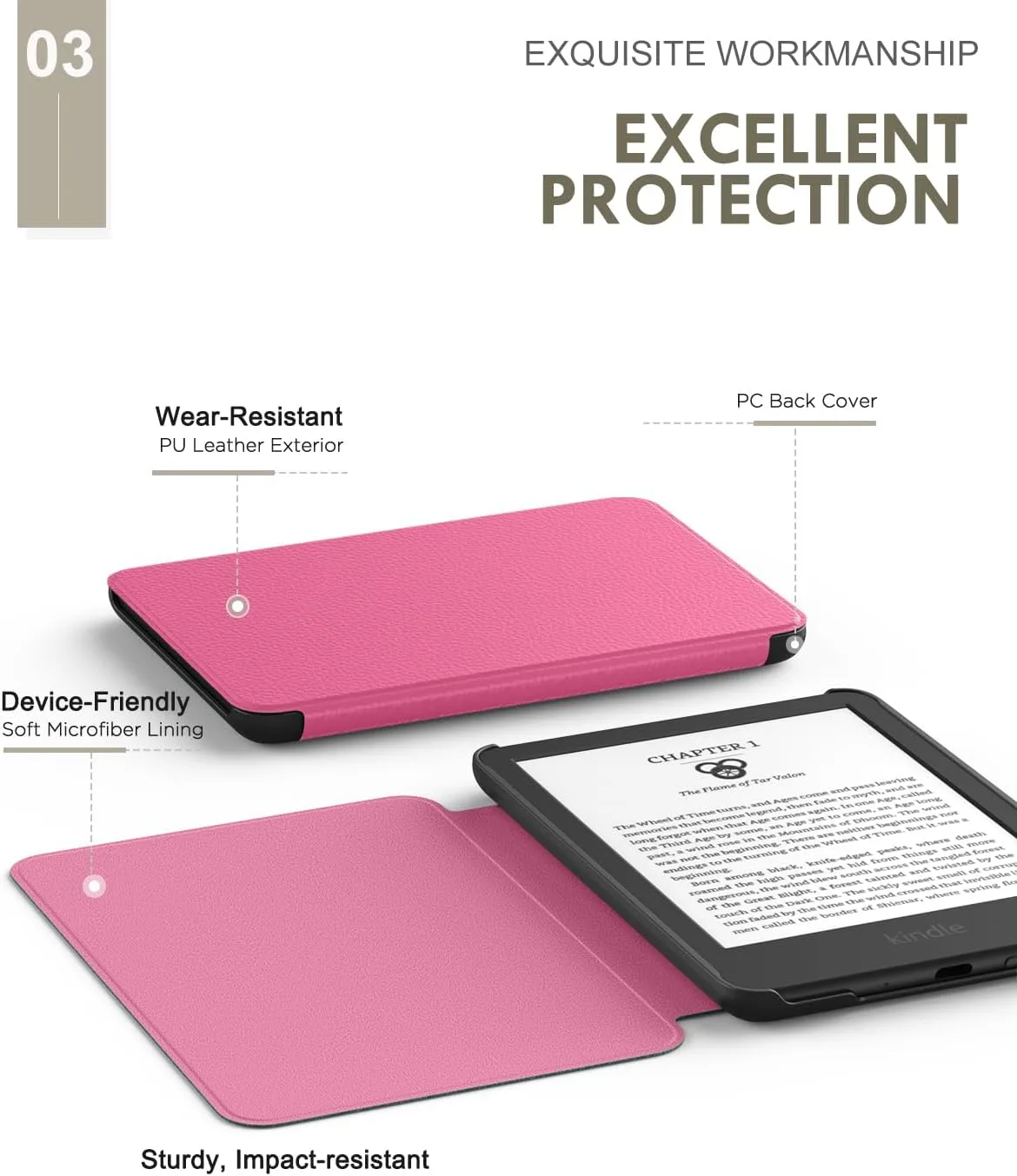 MoKo Case for 6" Amazon Kindle Basic 11th Gen 2024/2022, Magenta