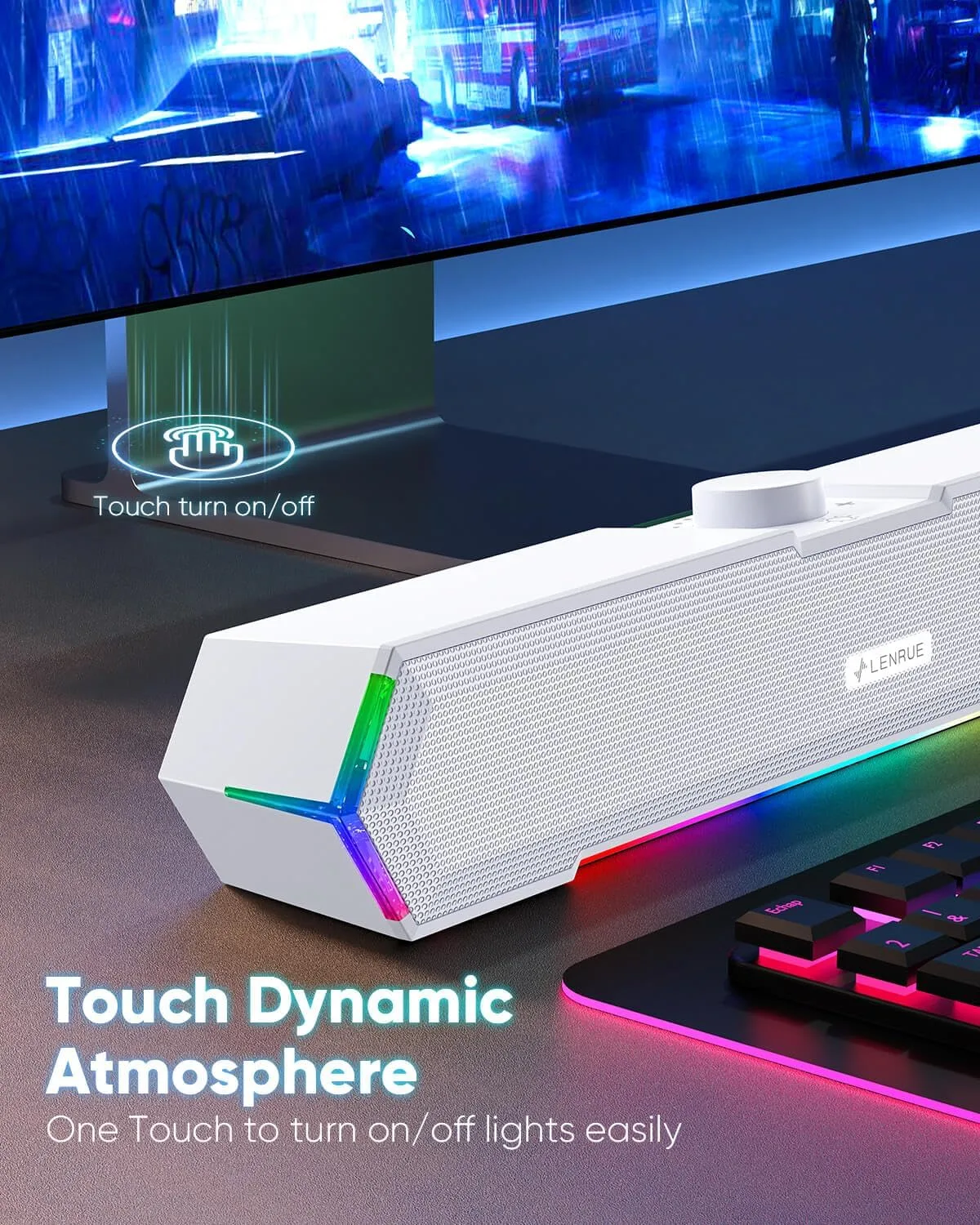 LENRUE G11 Computer Speakers for Desktop, Touch Lights PC Speakers with Surge Clear Sound, USB C/USB Powered, AUX Audio for Computer Desktop PC Laptop Desk