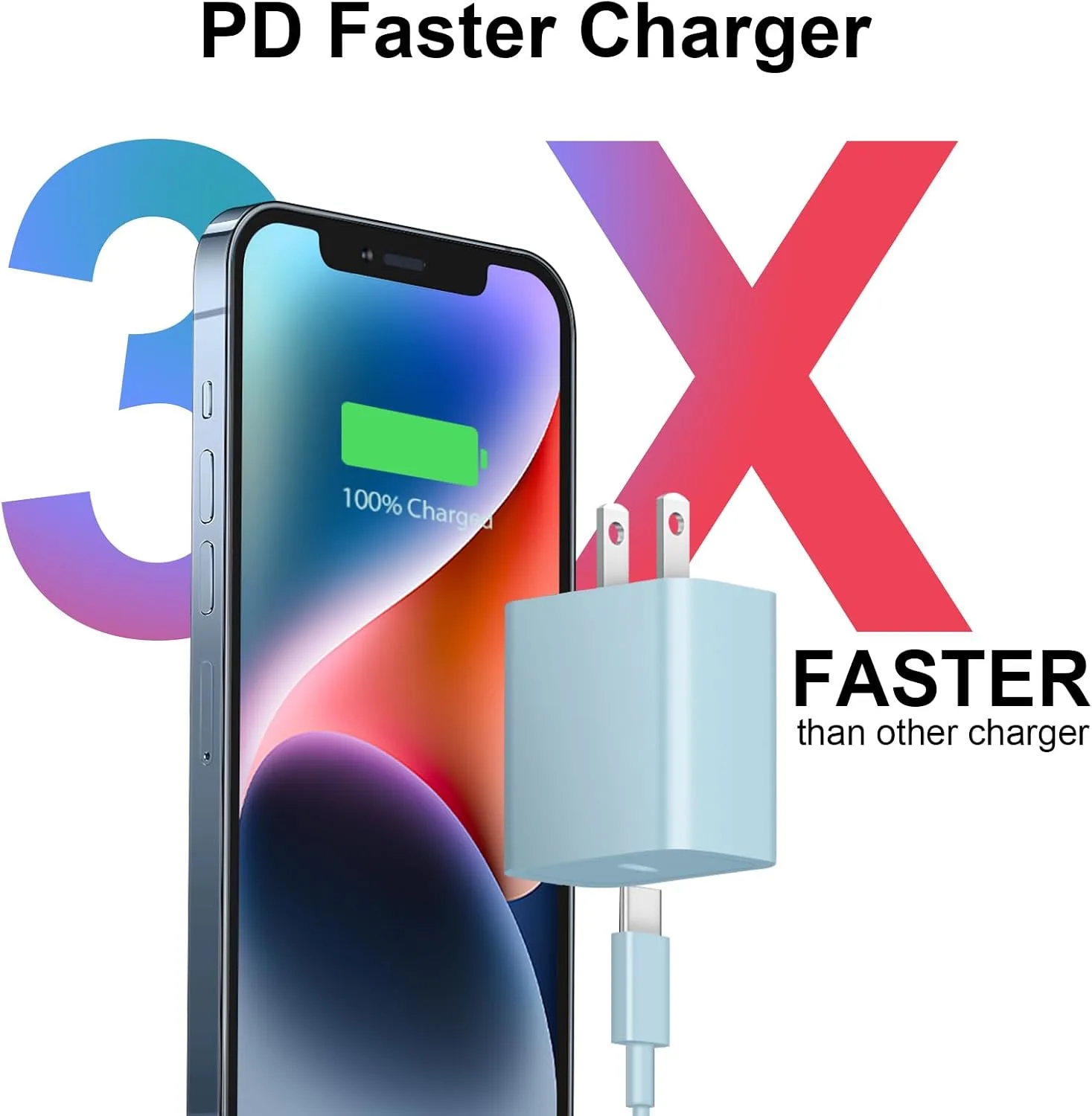 iPhone Duo Charger,iPhone 18 17 16 15 Charger Fast Charging 3+3Pack -Blue