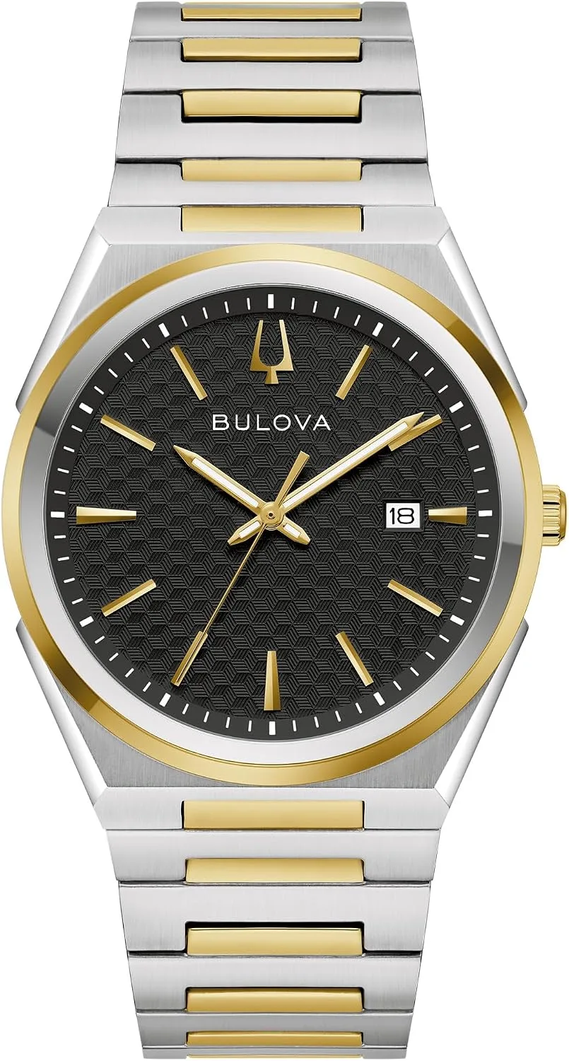 Bulova Mens Dress Classic Quartz Two Tone Stainless Steel Watch, Patterned Dial, 39mm