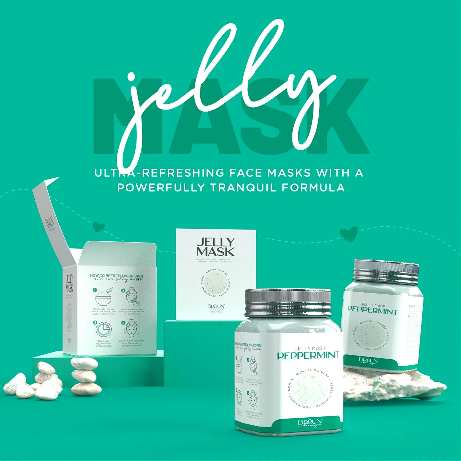 BRÜUN Peel-Off Peppermint Jelly Mask for Face Care – A 23 fl oz Rubber Mask Jar for 30 to 35 Treatments – A Skin Care Moisturizing Gel Mask of Spa Set for Men, Women and Adults