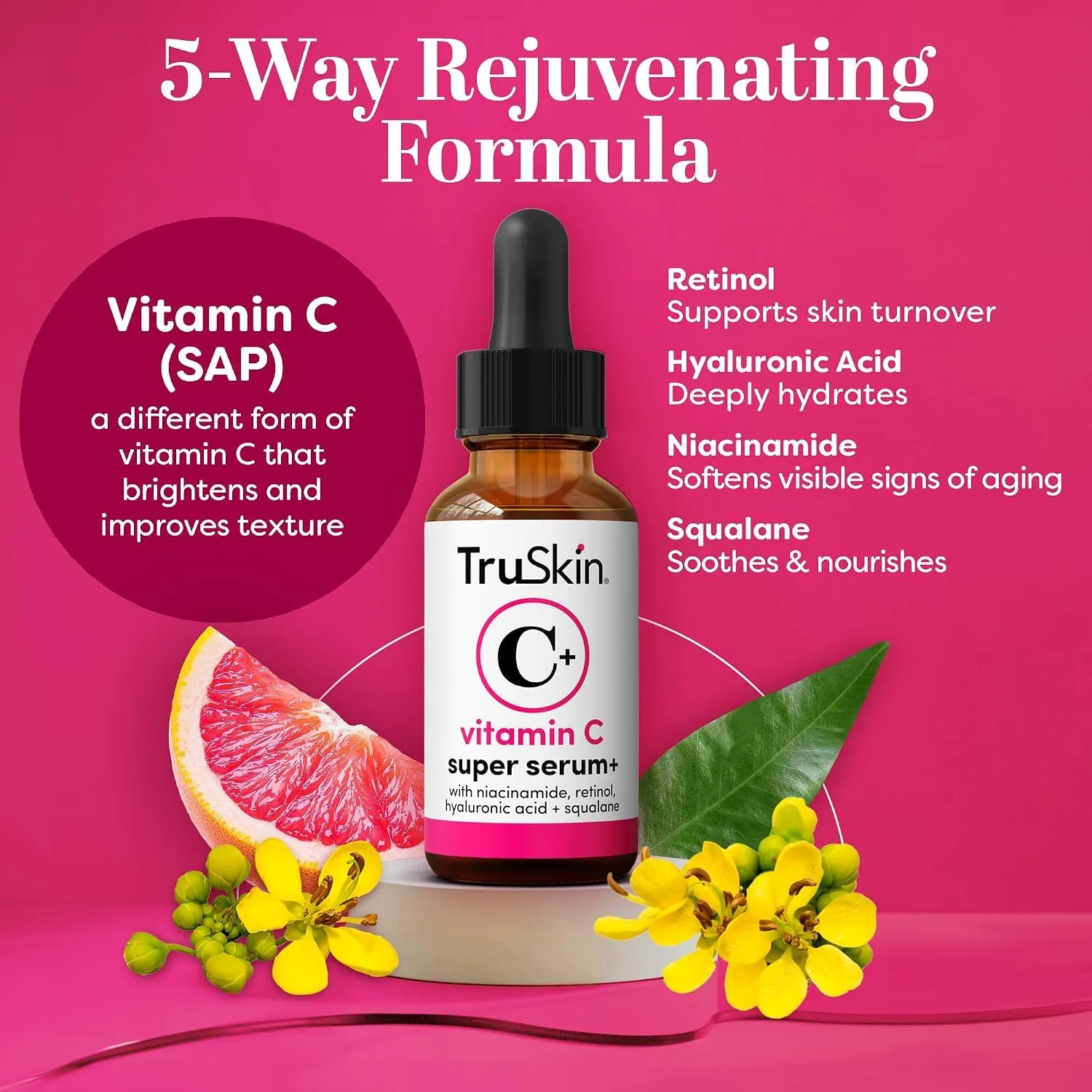 TruSkin Vitamin C+ Serum for Face with Retinol and Niacinamide - 2 fl oz