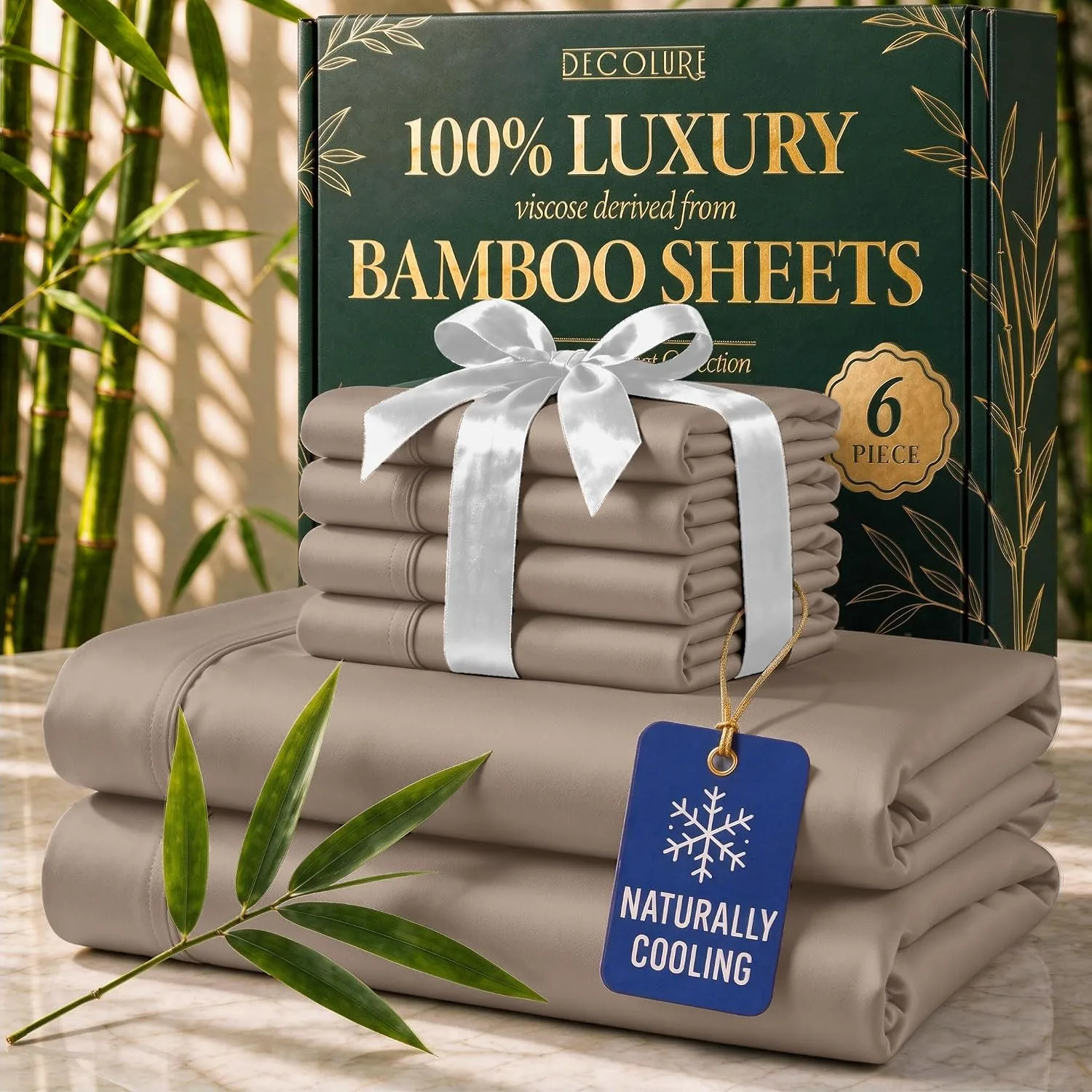 DECOLURE 100% Viscose from Bamboo Sheets King Size | 6 Pc Cooling Bed Set