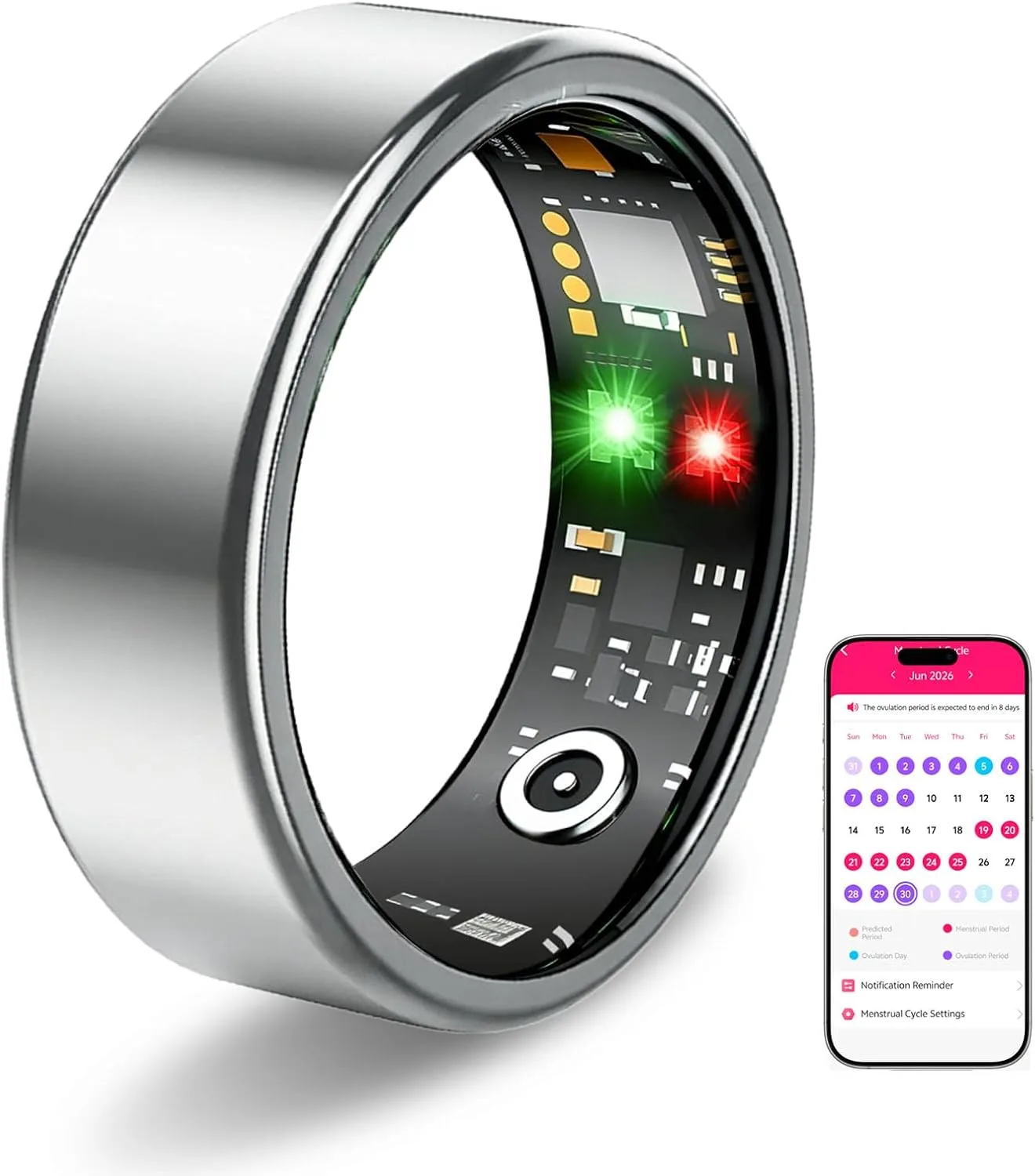 Smart Ring for Women Men, Health Tracking Ring No APP Fee (Silver,8)