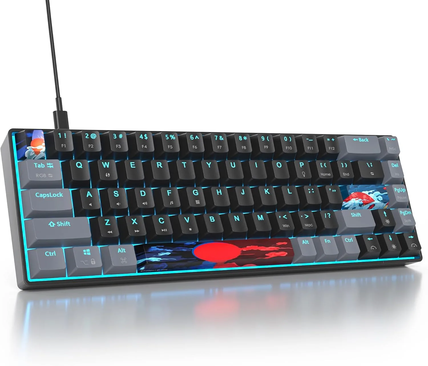 Teclado Gamer Mecánico Owpkeenthy 65% 68 Teclas Switch Rojo RGB
